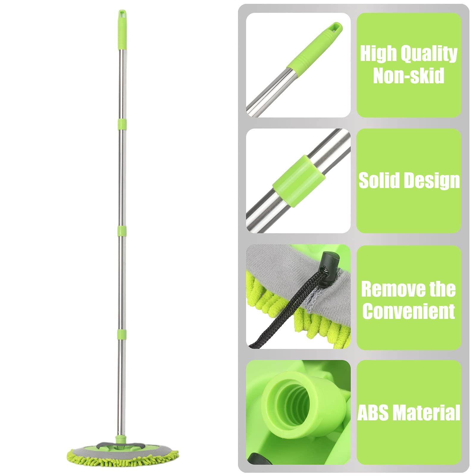 62 ” Car Wash Mop Kit – Car Cleaning Mop with Long Handle Stainless Steel Pol…