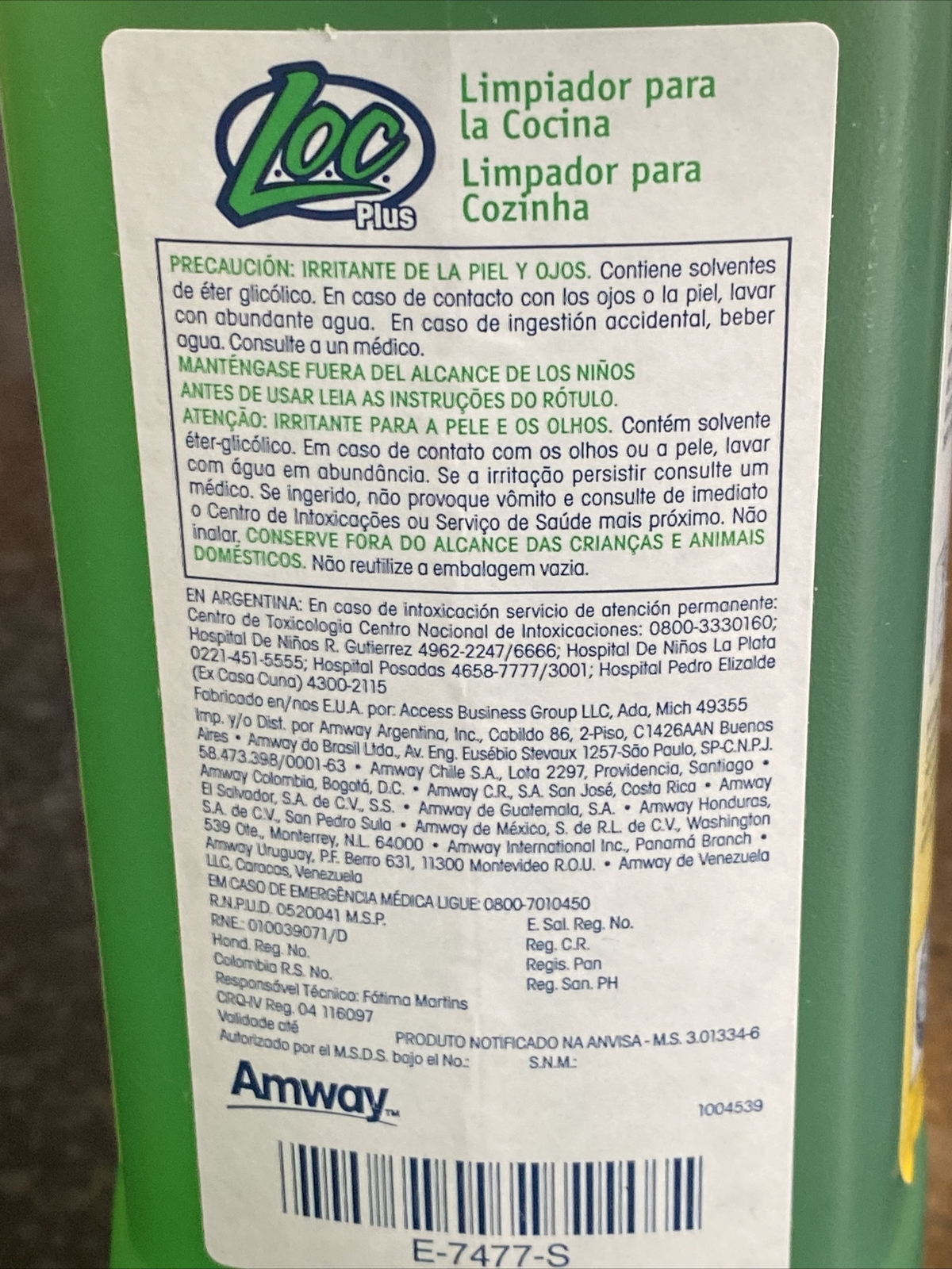 500ml Amway Home LOC plus Kitchen Cleaner Made In The USA