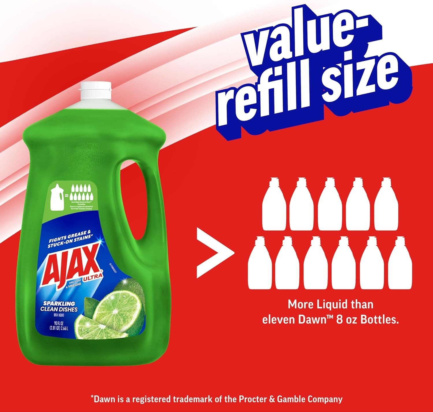 Ajax Ultra Liquid Dish Soap Vinegar and Lime Scent, Sparkling Clean Dishes, 90fl