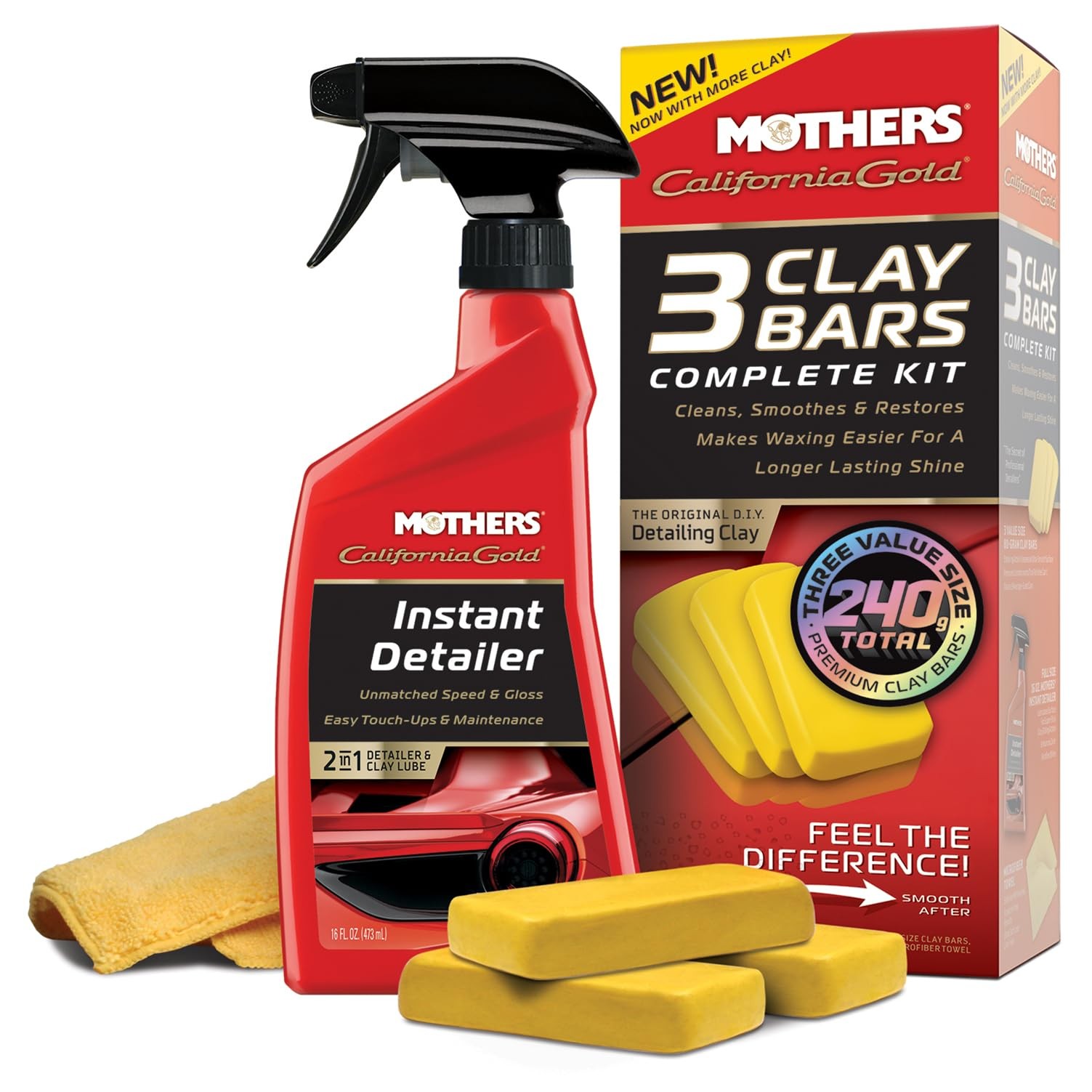 Mothers California Gold 3 Clay Bar Complete Kit 3 80-Gram Clay 16 Oz. Instant