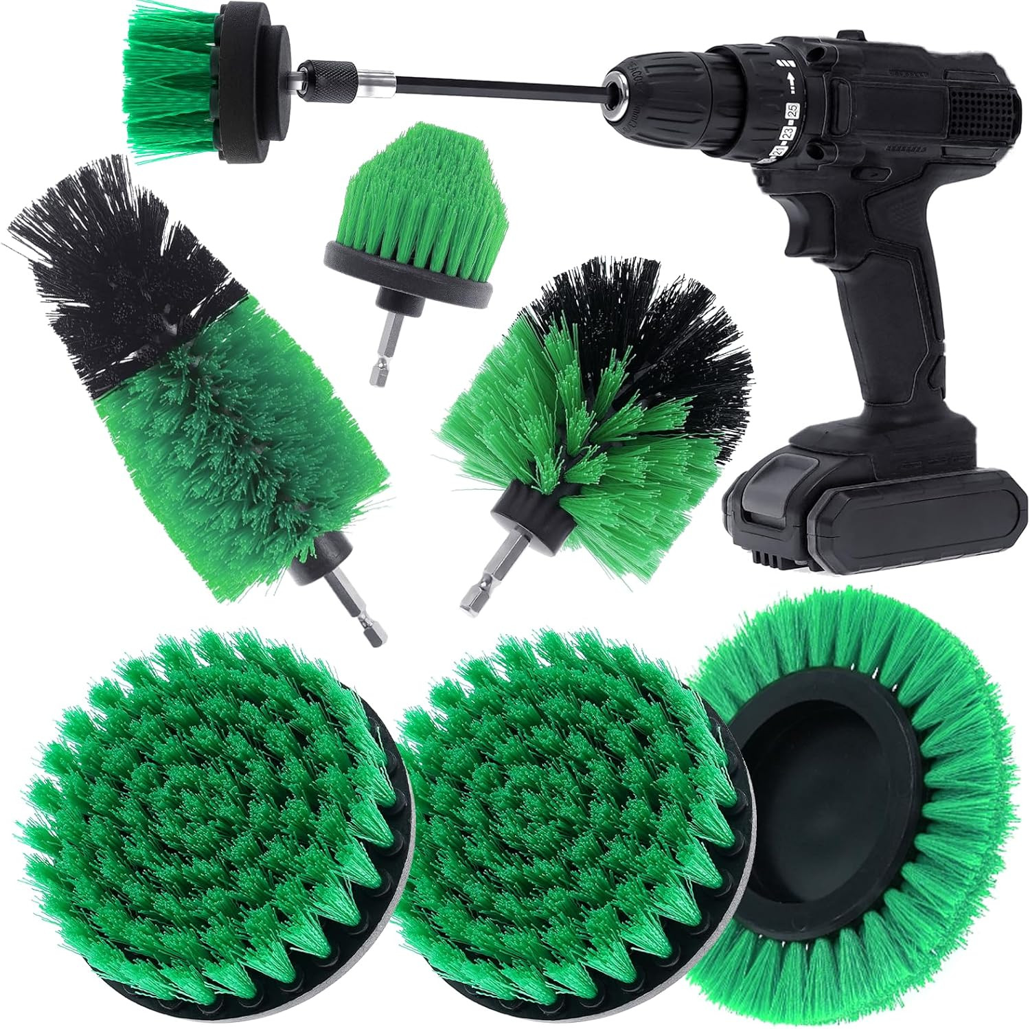 8 Pcs Drill Brush Attachment Set, Power Cleaning Scrub Brush Kit with Extend Lon