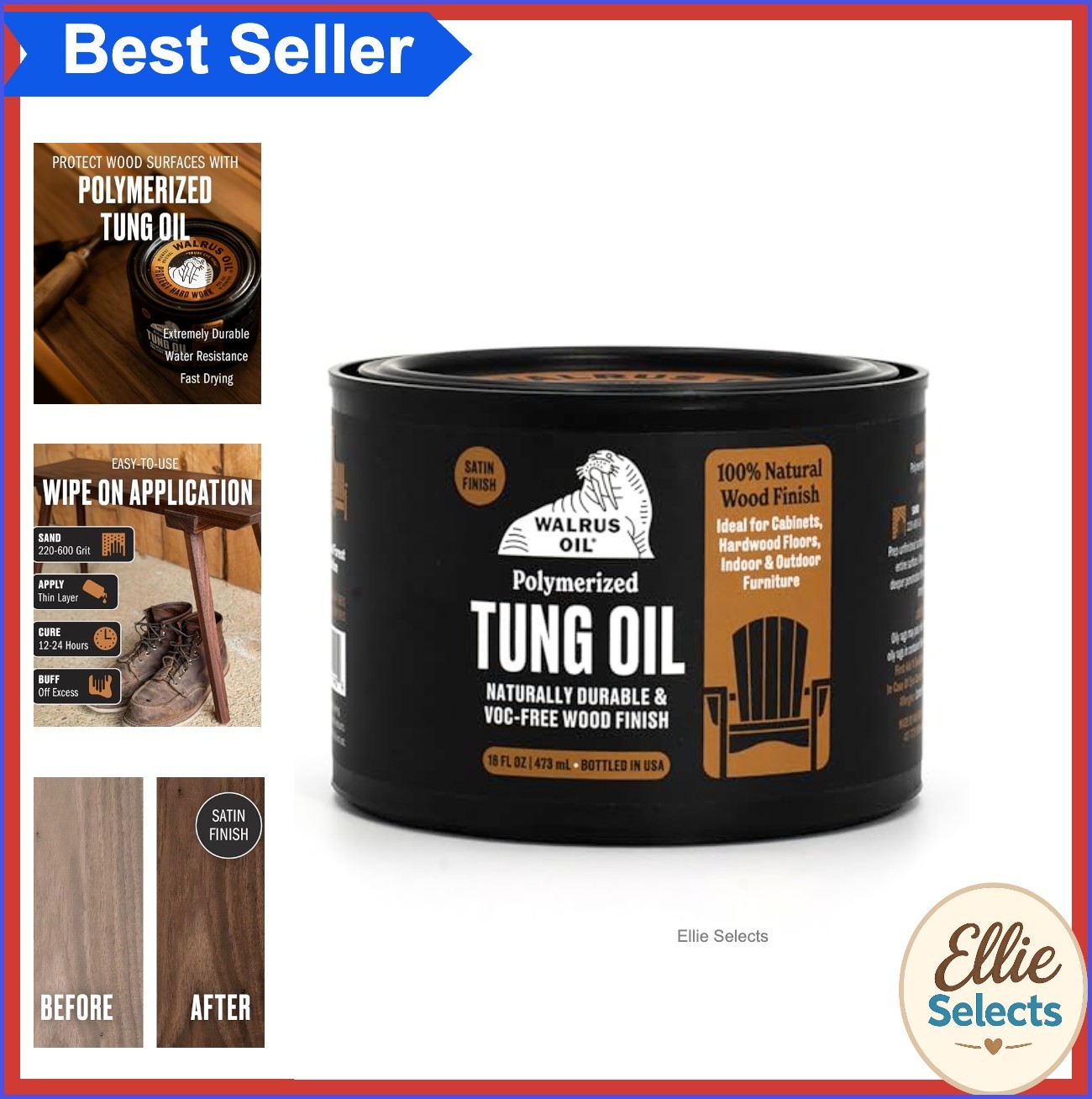 Polymerized Tung Oil 16oz Natural Wood Sealer Fast Curing Matte Finish Food