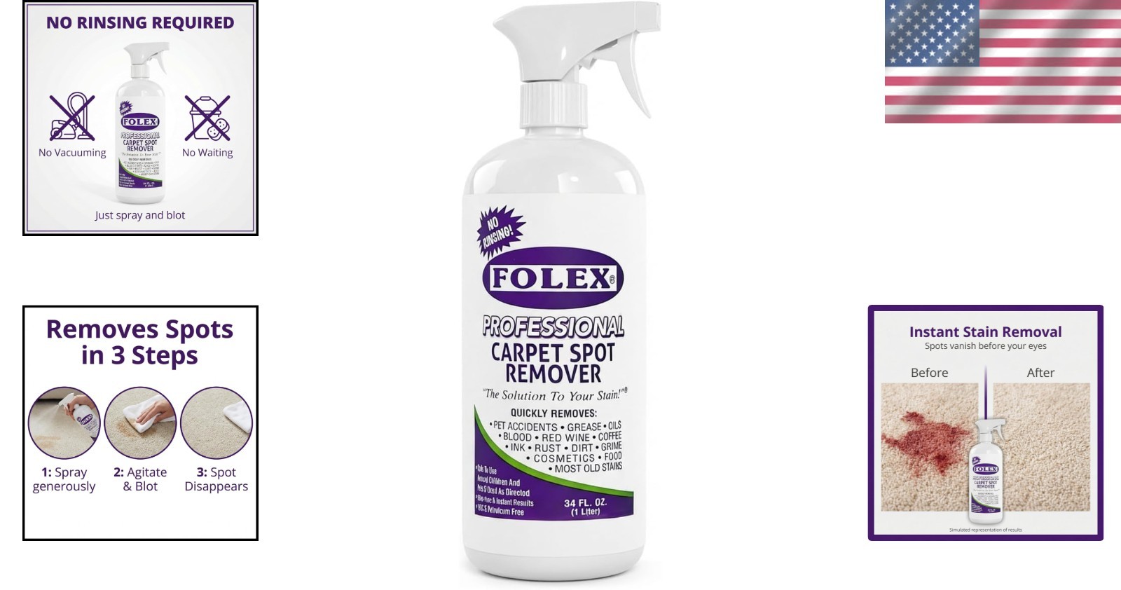 34 oz Pet-Friendly Carpet Cleaner – Instant Stain Removal, Water-Based Formula