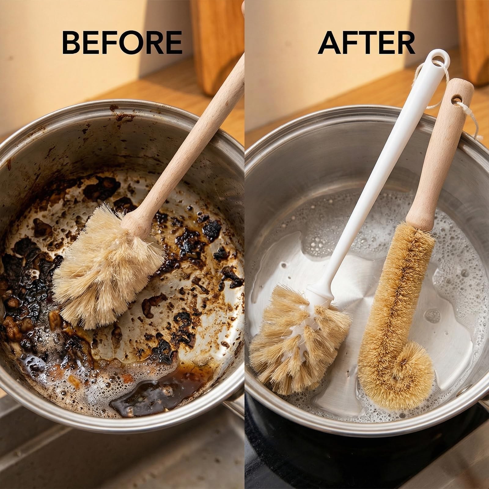 Bottle Brush & Dish Scrubber Set (3 Pack) – Kitchen Cleaning Kit with L-Shape…