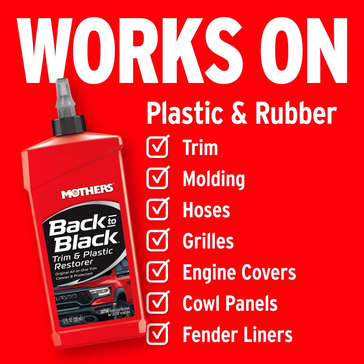 Mothers BacktoBlack Trim & Plastic Restorer, 12 oz. — Removes Oxidation, Dirt…