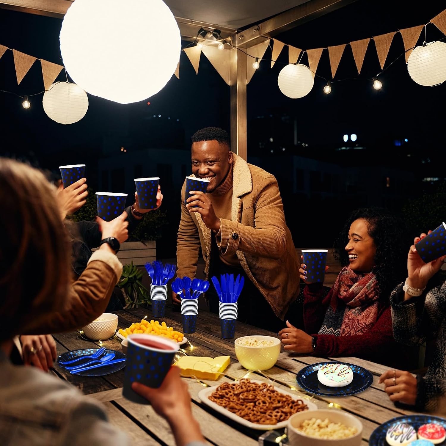 Sieral 560 Pcs Blue and Black Paper Plates Party Tableware Set Serve 80 Includ