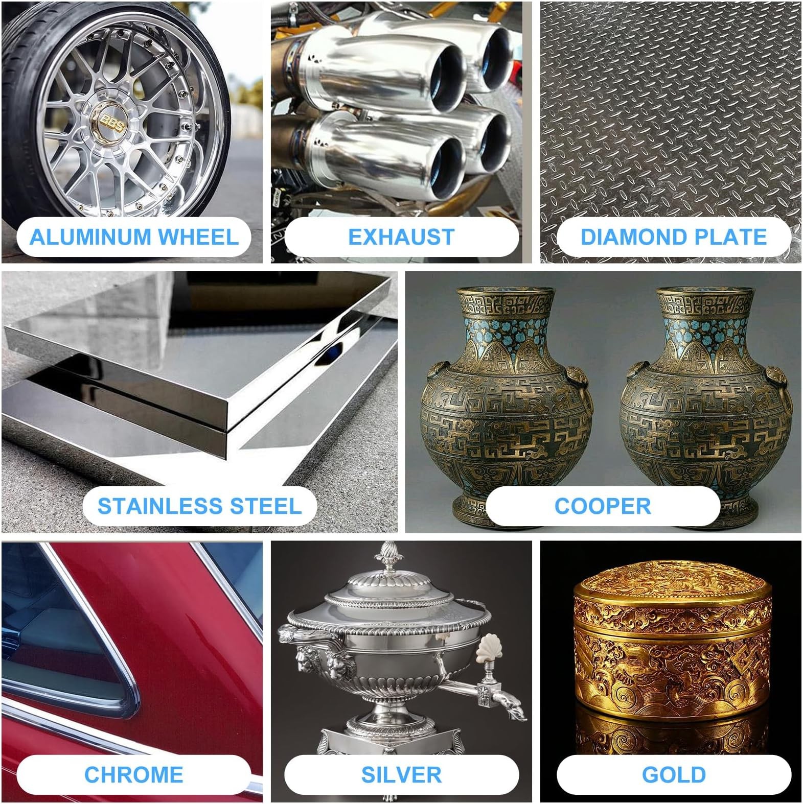 Metal Polish (16oz) & Chrome & Aluminum & Stainless Steel Polish, Multi Purpo…