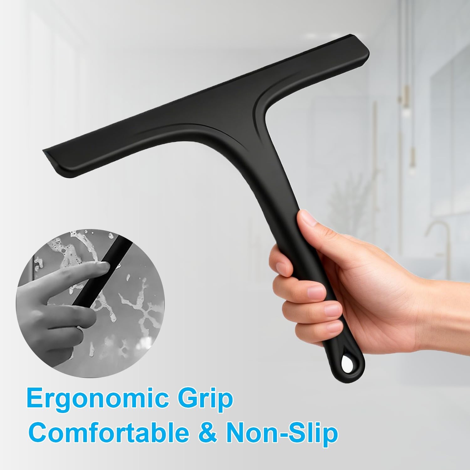 Silicone Shower Squeegee for Bathroom Glass Doors with Hanging Hole for Easy