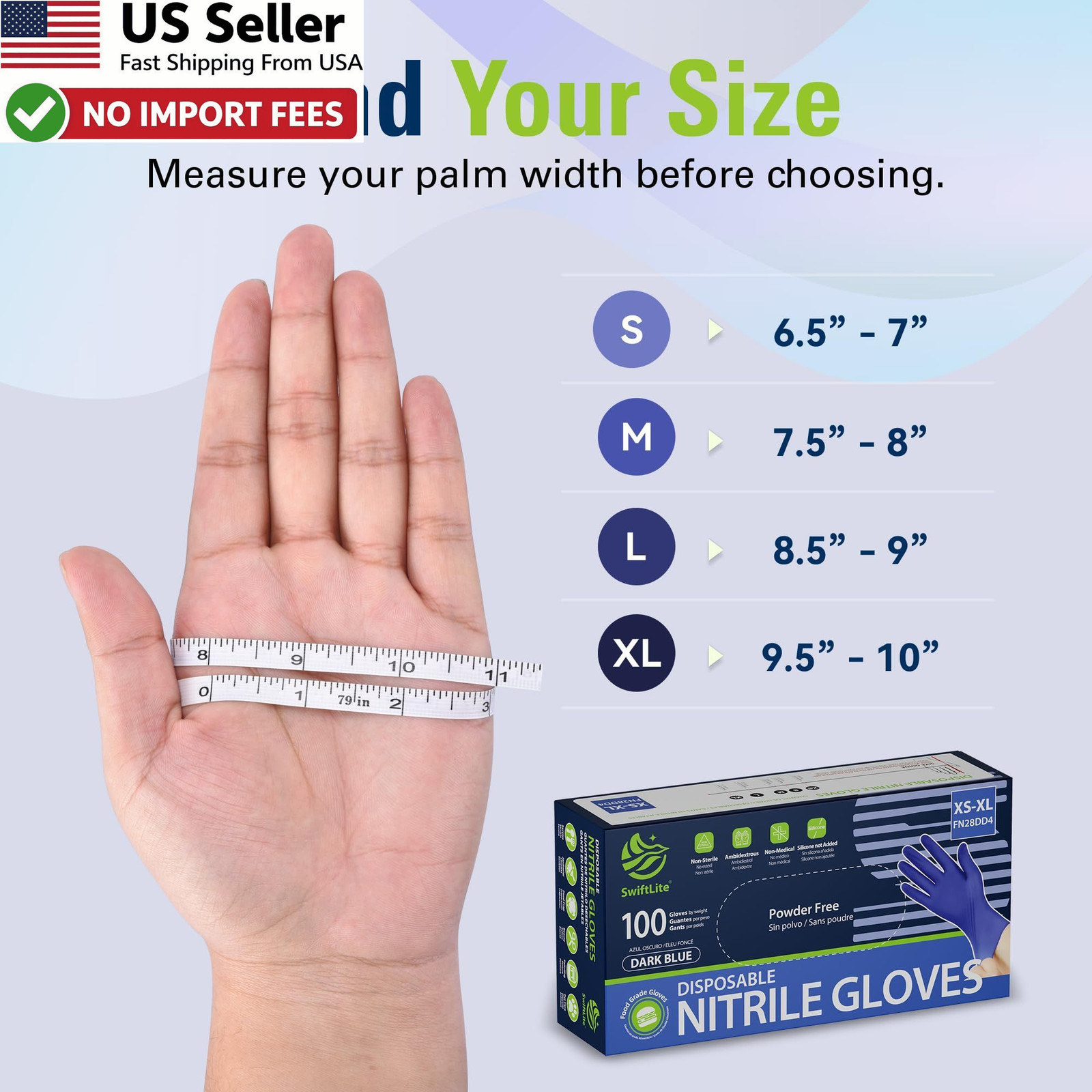 SWIFTLITE Nitrile Disposable Gloves Powder Free Latex Free Food Safe FROM USA