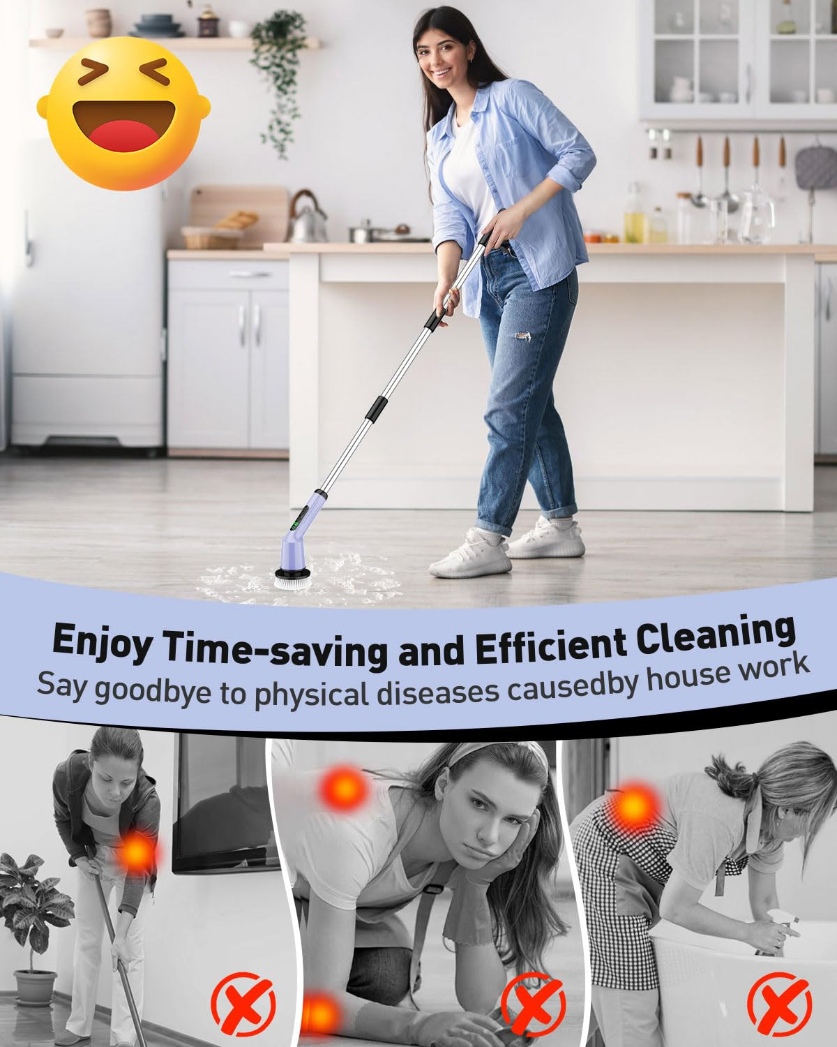 Electric Spin Scrubber for Cleaning Bathroom, Shower Scrubber Rotary Floor Brush