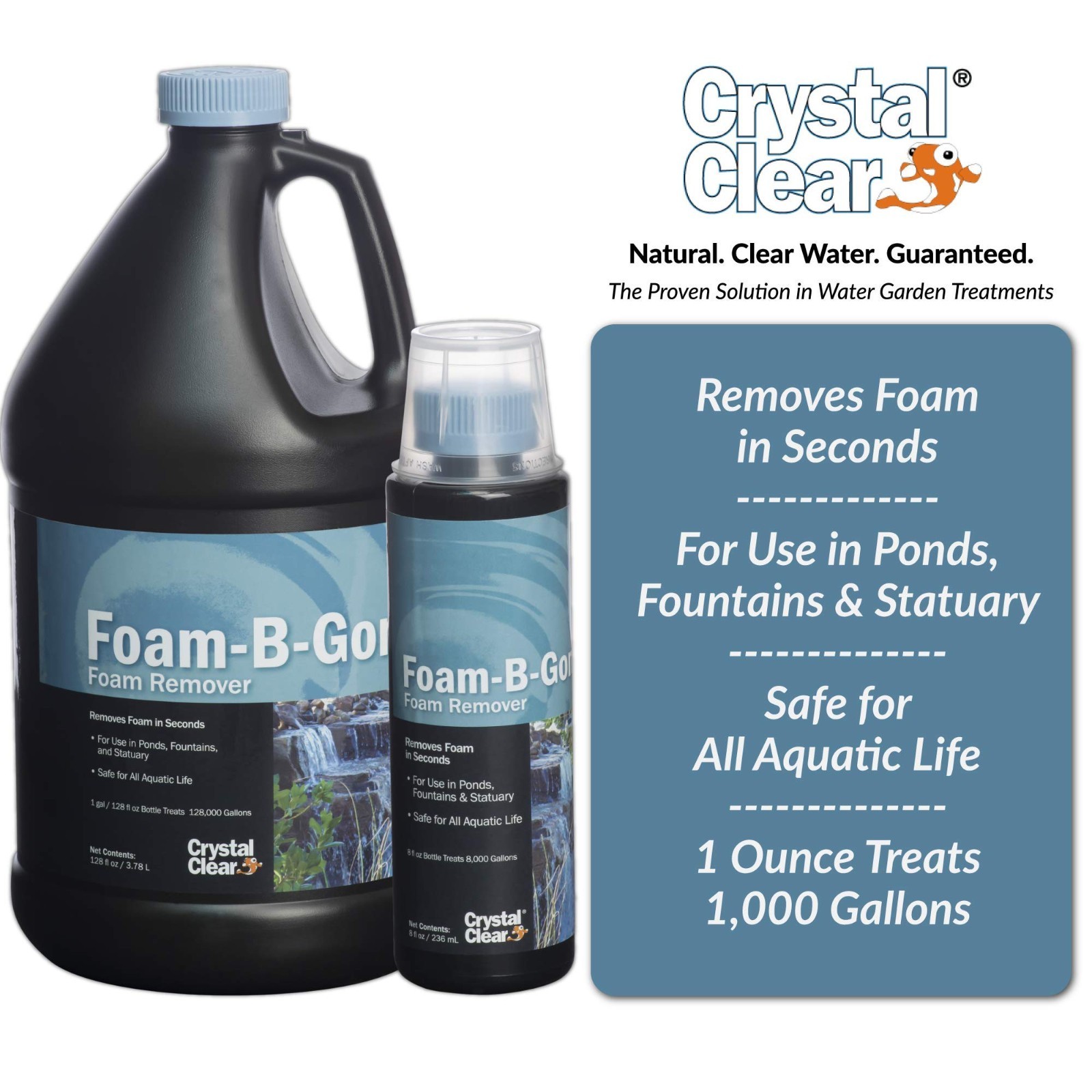 Pond Foam Remover – 1 Gallon, Treats Up to 128,000 Gallons, Crystal Clear Water