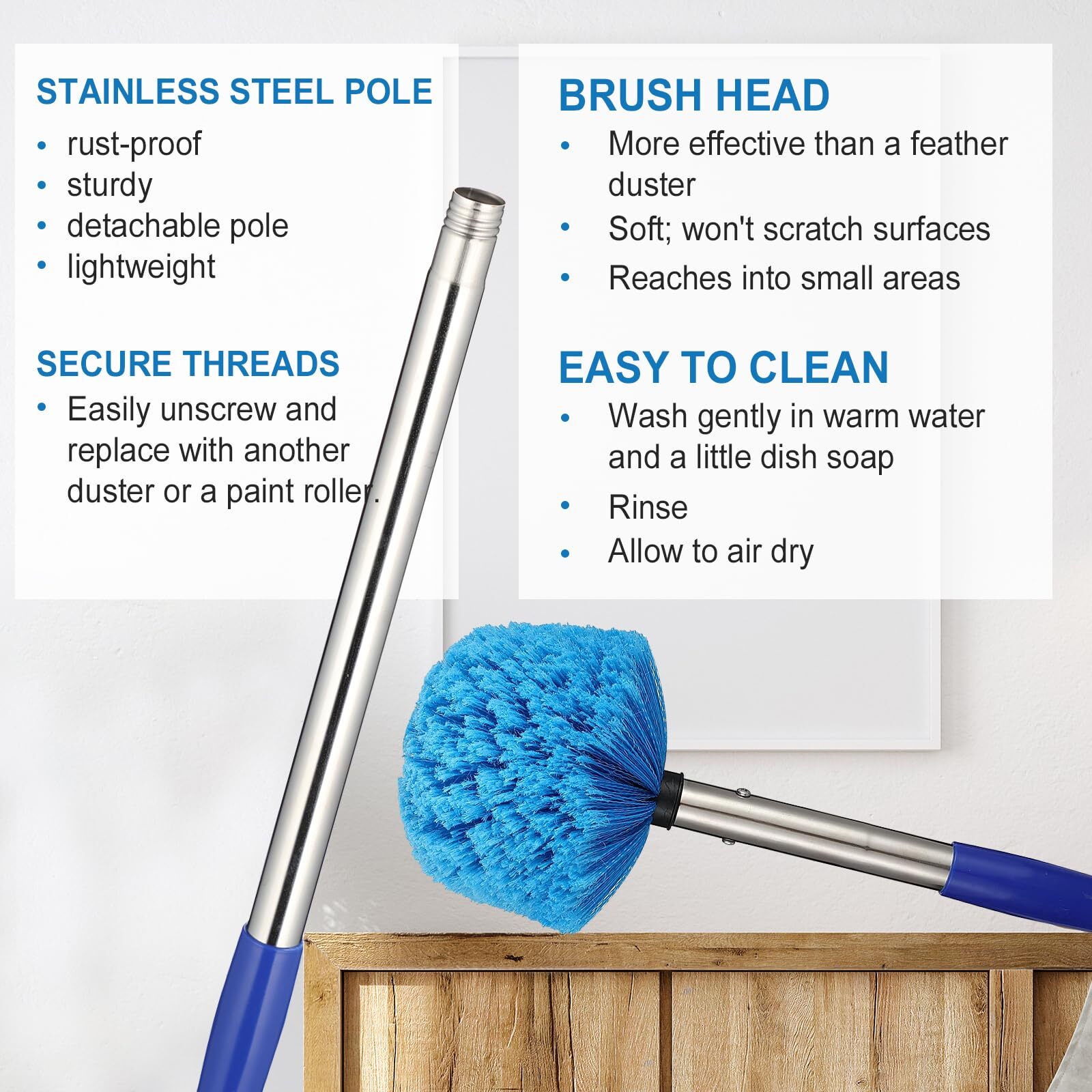 Cobweb Duster With Extension Pole 4 Ft Stainless Steel Pole With Spider Web Brus