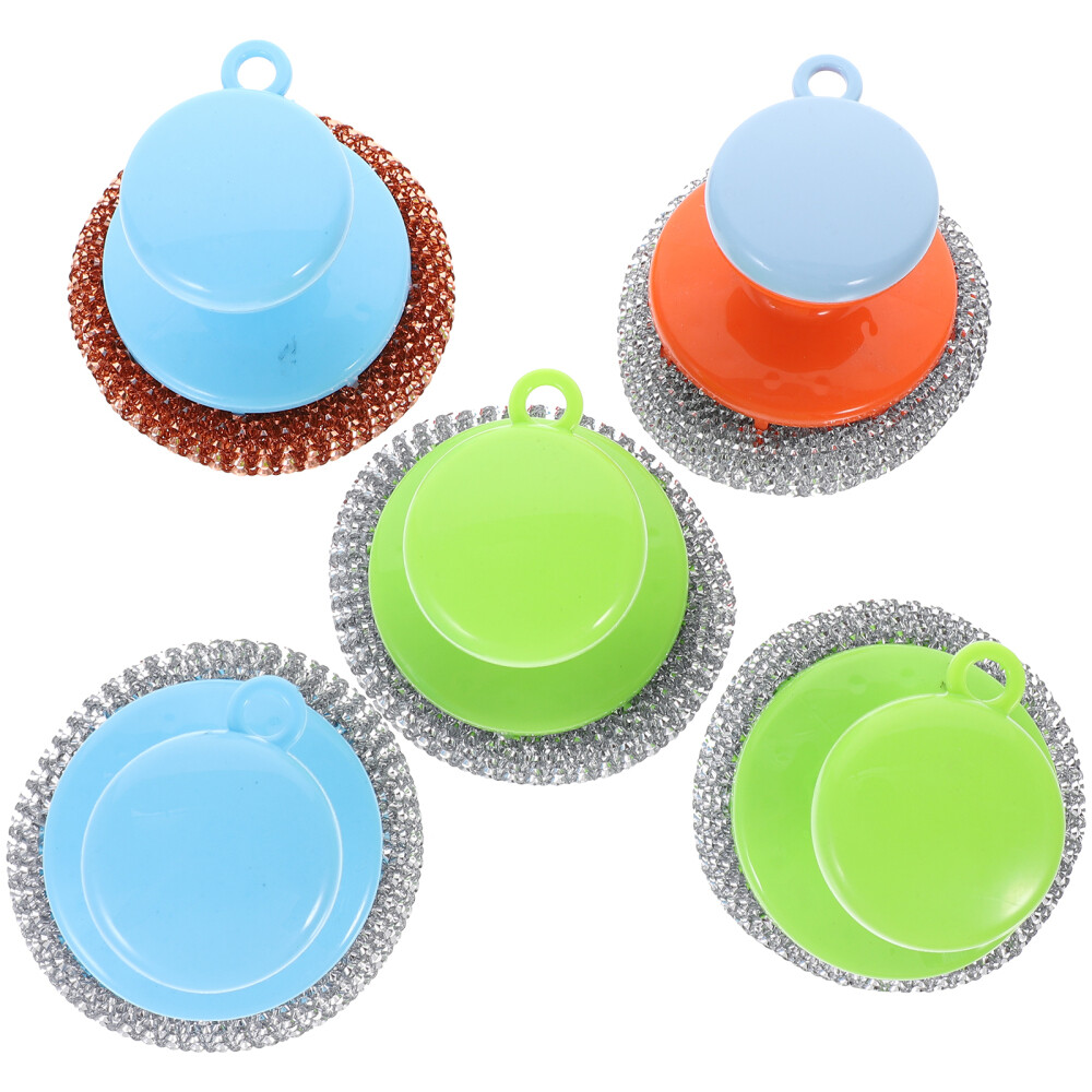 5 Sets Pot Metal Scrubber Pot Cleaning Brushes Pan Scrubber with Handle