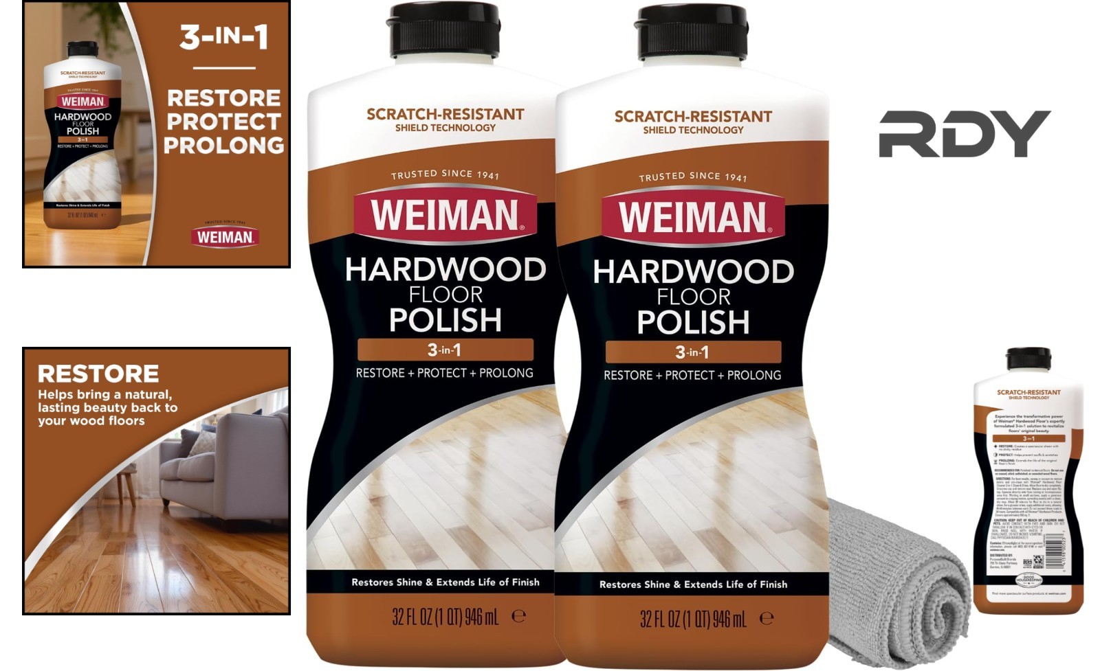 Wood Floor Polish & Restorer 32 Oz – Citrus, Safe for Kids & Pets, 3PC Bundle