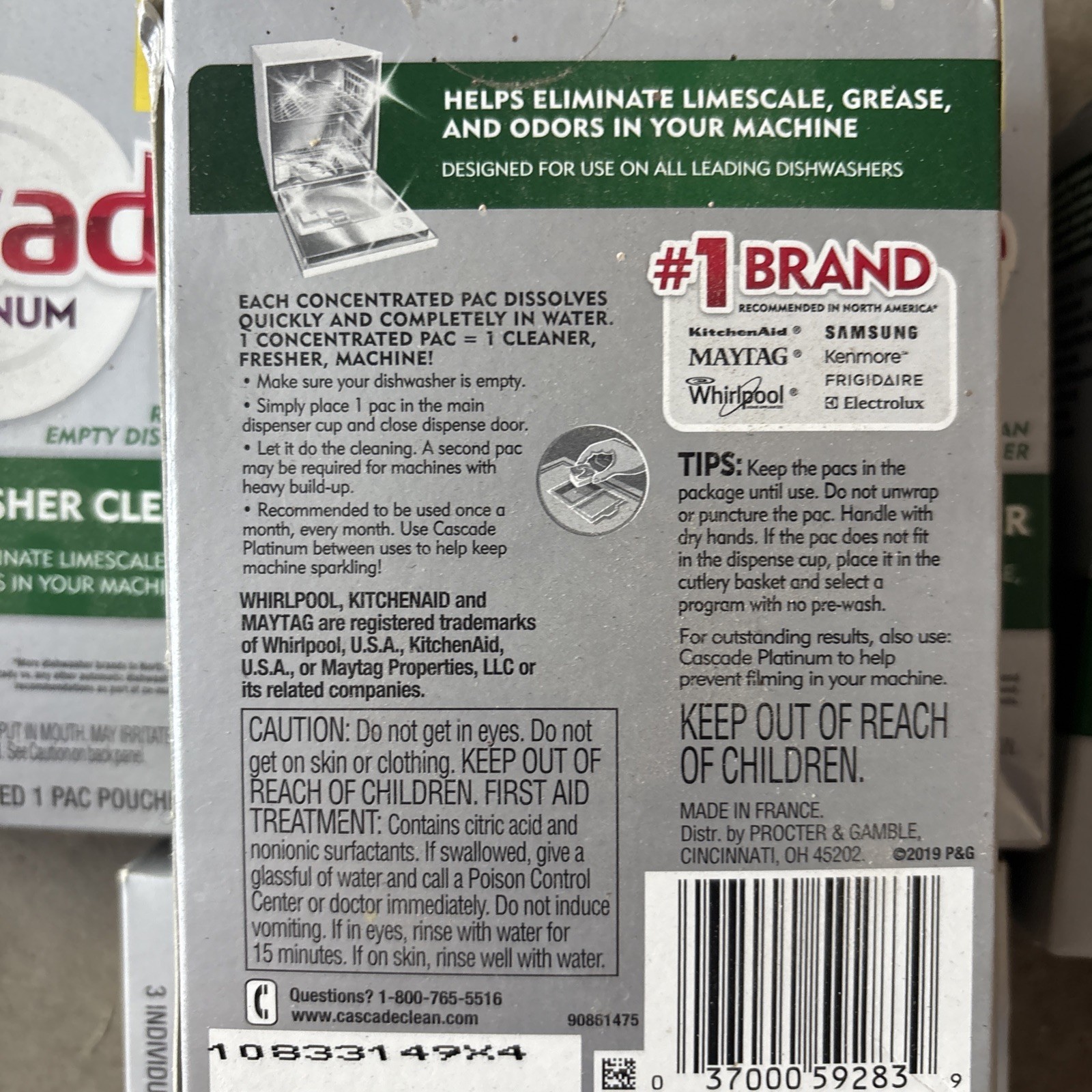 X 4 Cascade Platinum Dishwasher Cleaner 3 Pack Pouches for Odor Limescale Grease