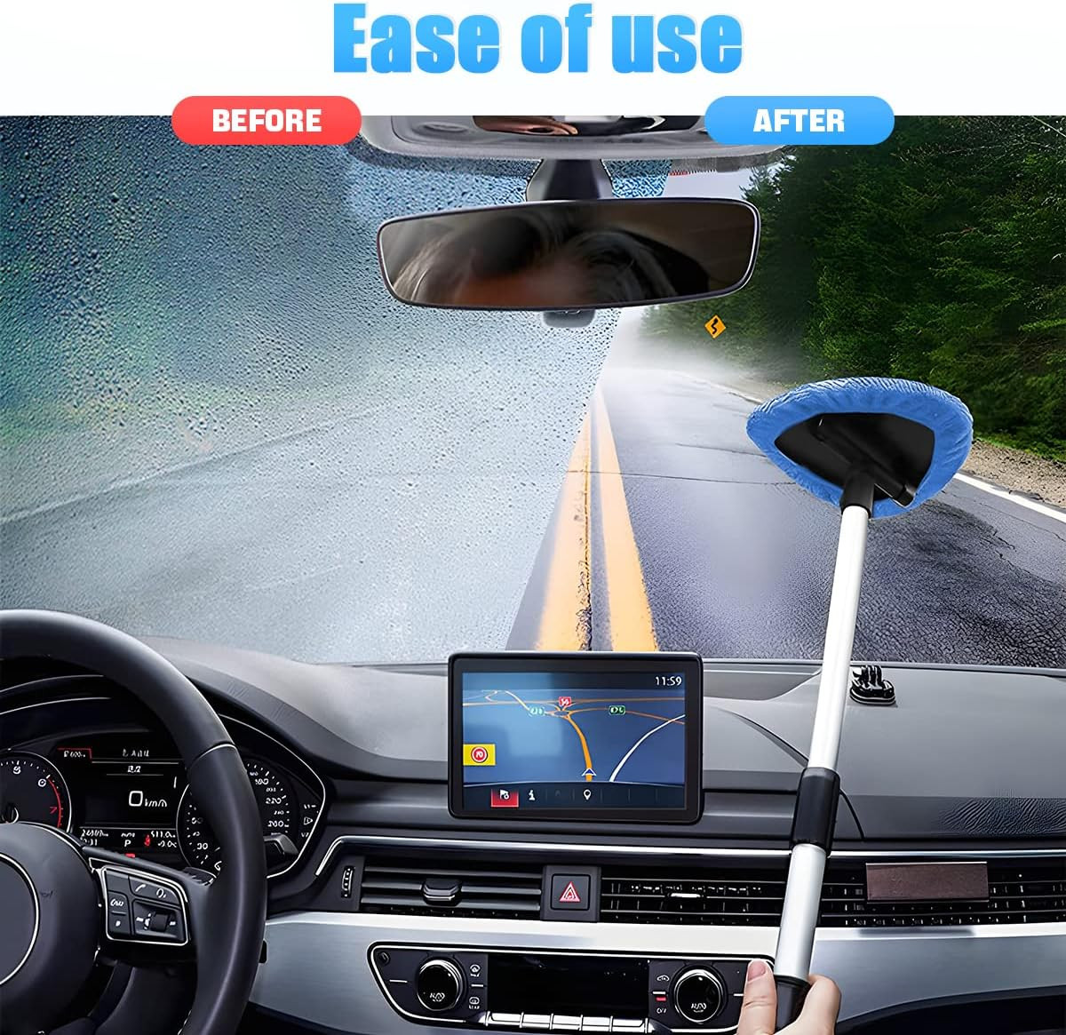 Windshield Cleaning Tool, Car Window Cleaner with Extendable Long Handle and 4 W