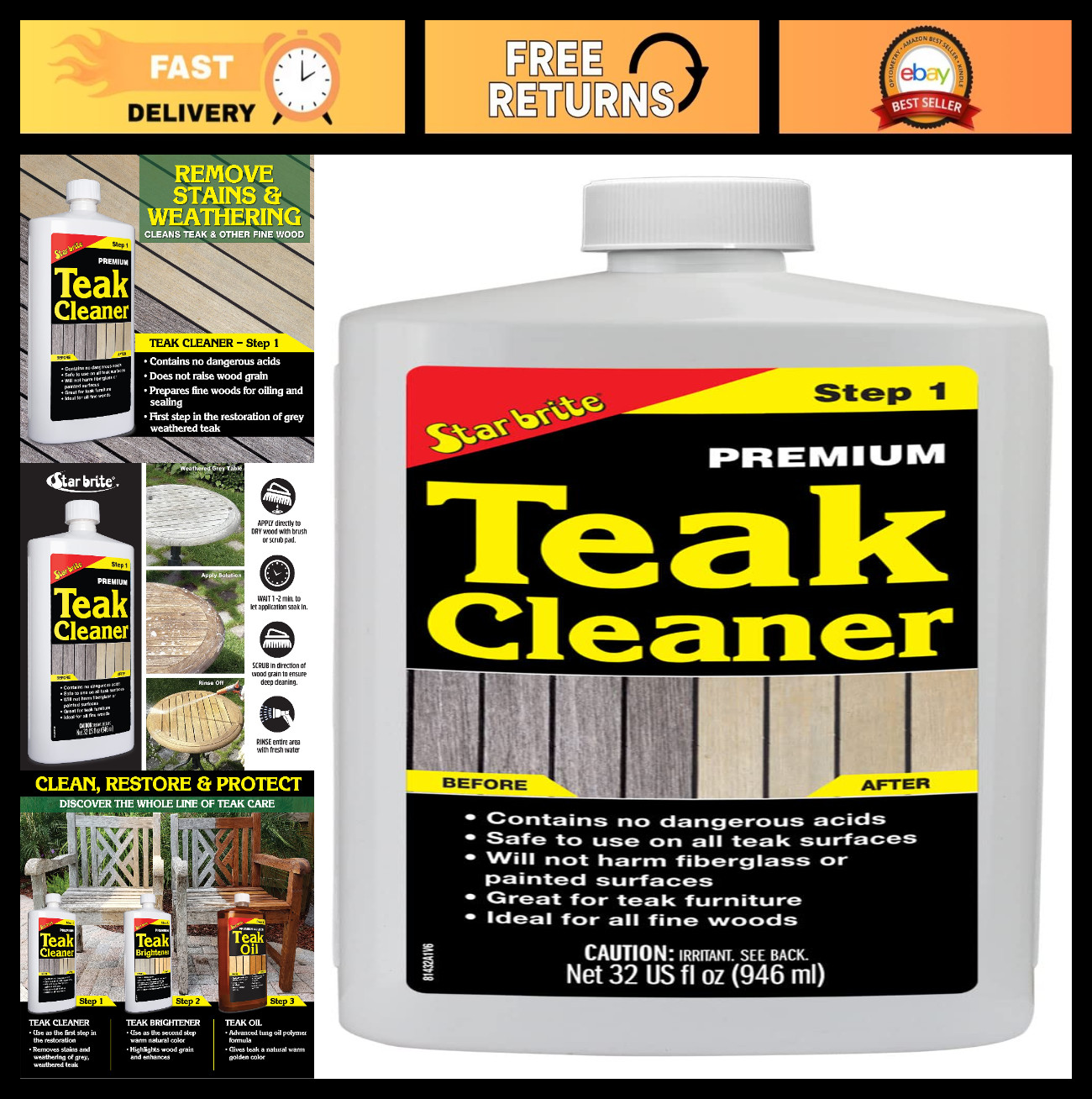 Teak Cleaner for Furniture – Restore & Renew Weathered Gray Teak & Fine Woods –
