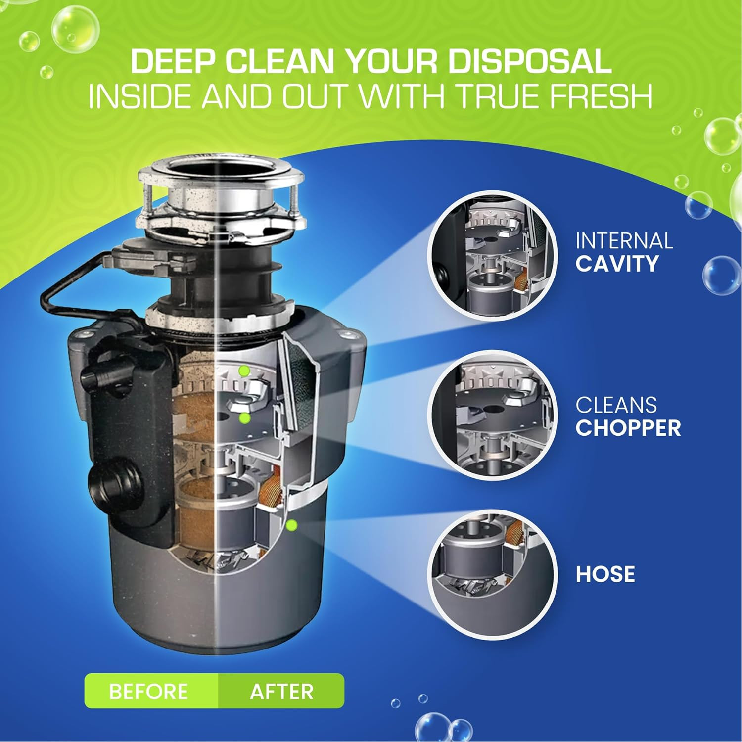 True Fresh Garbage Disposal Cleaner Tablets, Large 15G Drop-In Fresh Ocean Table