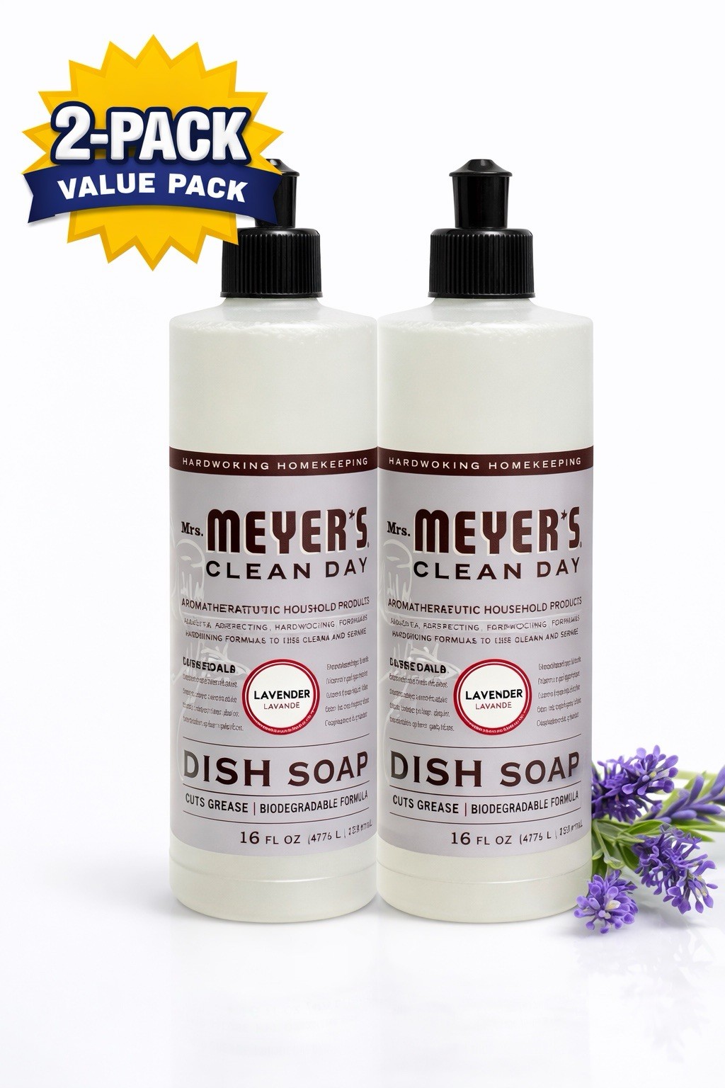2 Bottles Mrs. Meyer’s 16 Oz Clean Day Lavender Scent Biodegradable Dish Soap