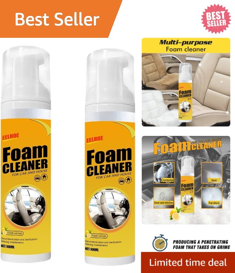 All-Purpose 100ml Foam Cleaner Spray Duo – Fresh Lemon Scent for Home & Car