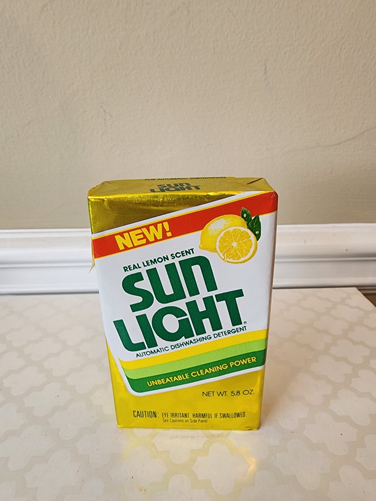 Vtg New Sun Light Dishwasher Detergent Soap 5.8oz Full Lemon Scent Prop