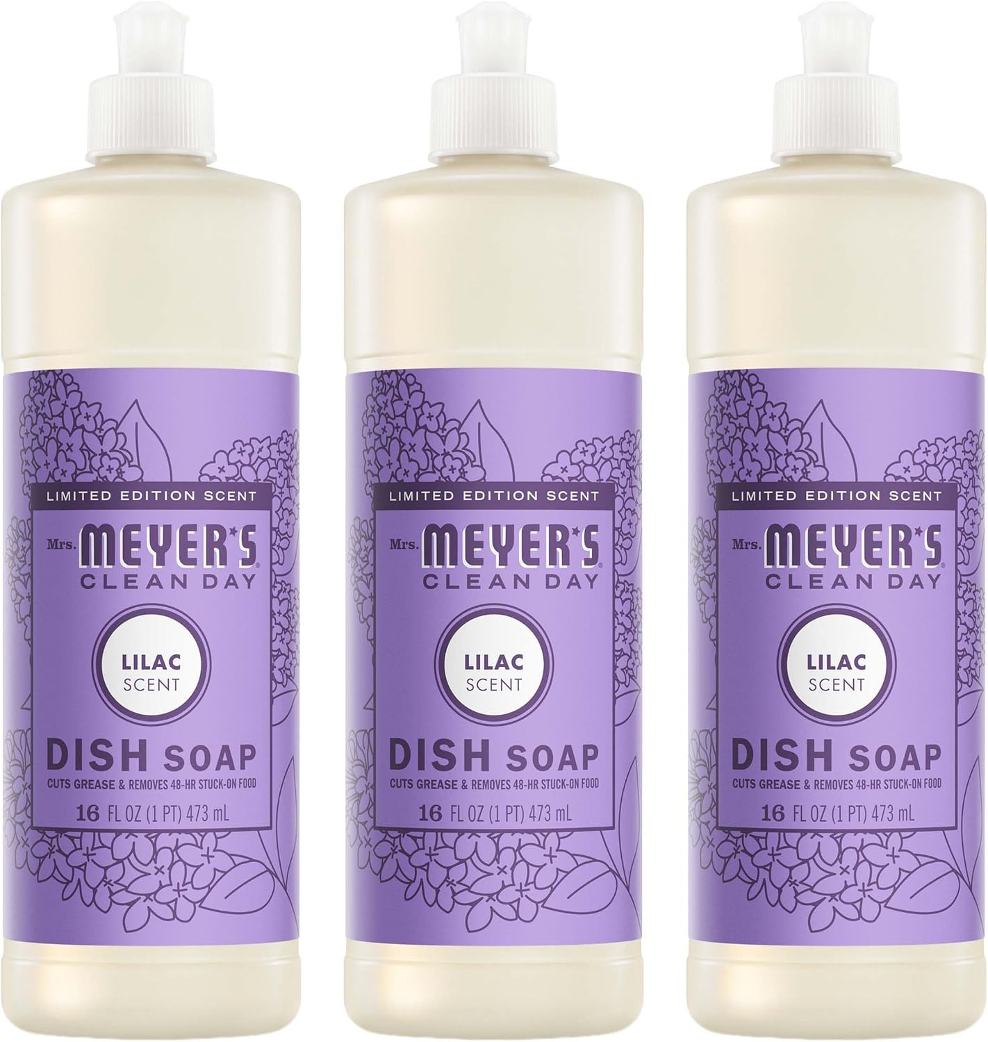 Mrs Meyers Liquid Dish Soap Lilac Scent Spring Floral 16 oz 3-Pack Bundle