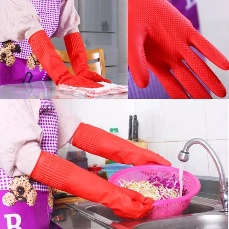 Lot of 4 Pairs Red Rubber Gloves For Household Cleaning Dishwashing XL