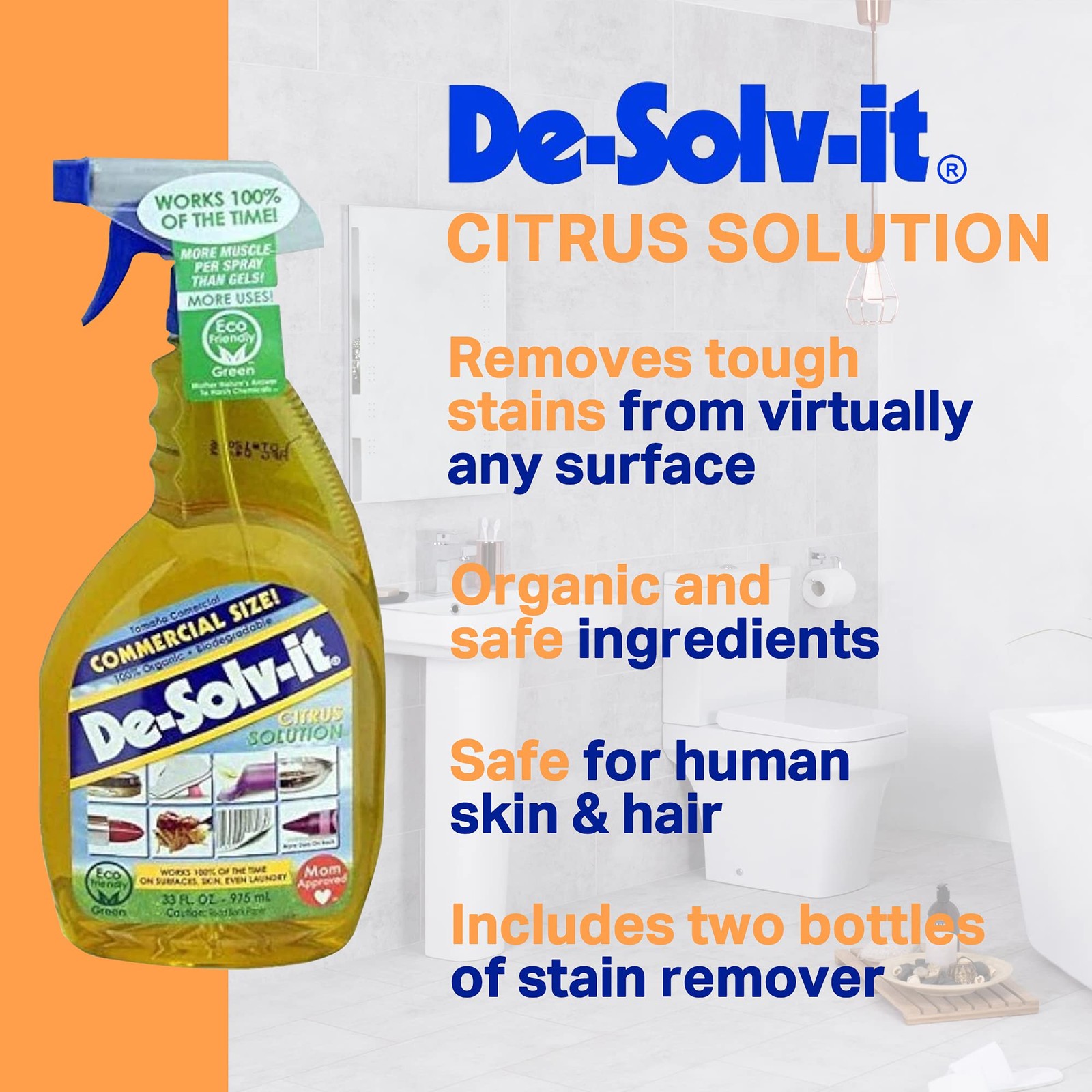 Orangesol Desolvit Citrus Solution Odor & Stain Remover 2pack 33 Fluid Ounces E