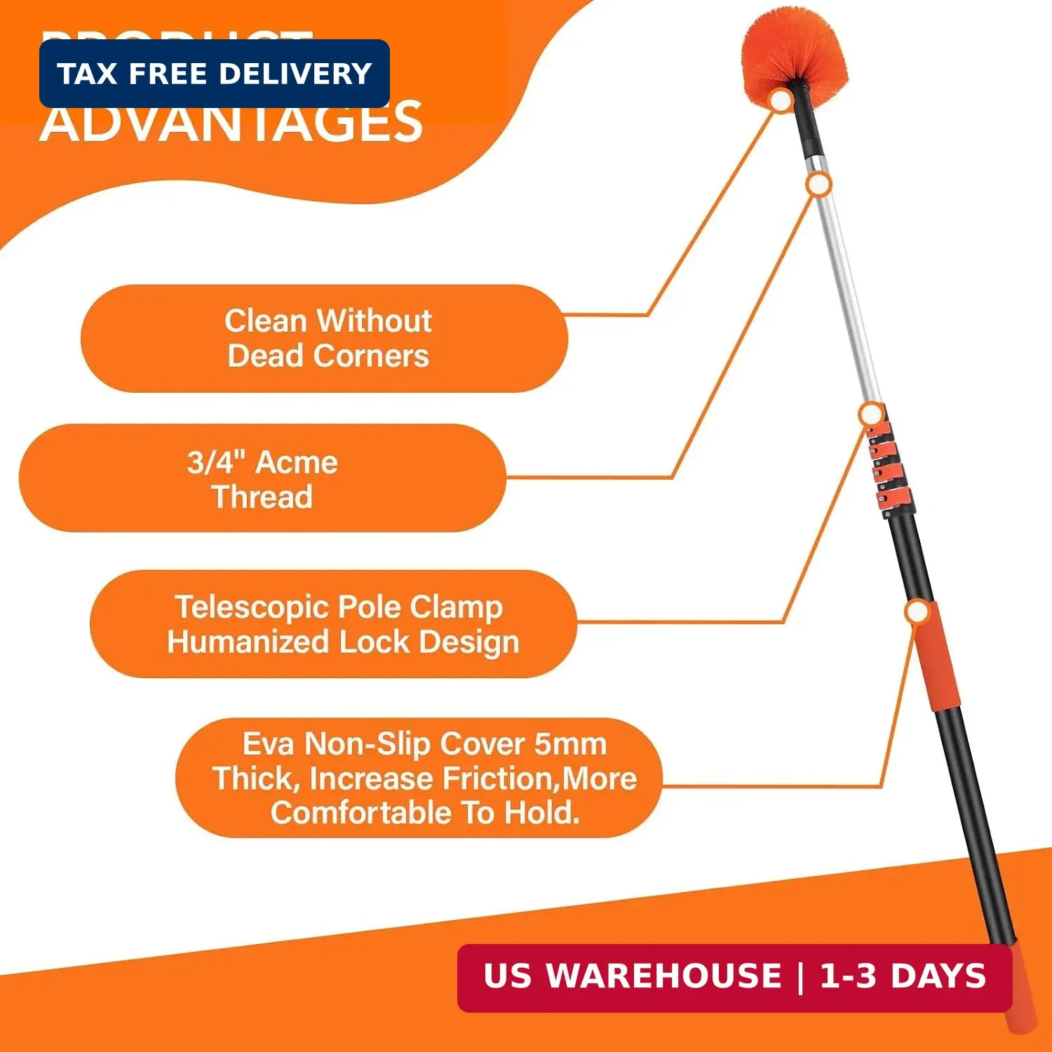 30FT Cobweb Duster with Extension Pole – High Reach Duster for High Ceilings & O