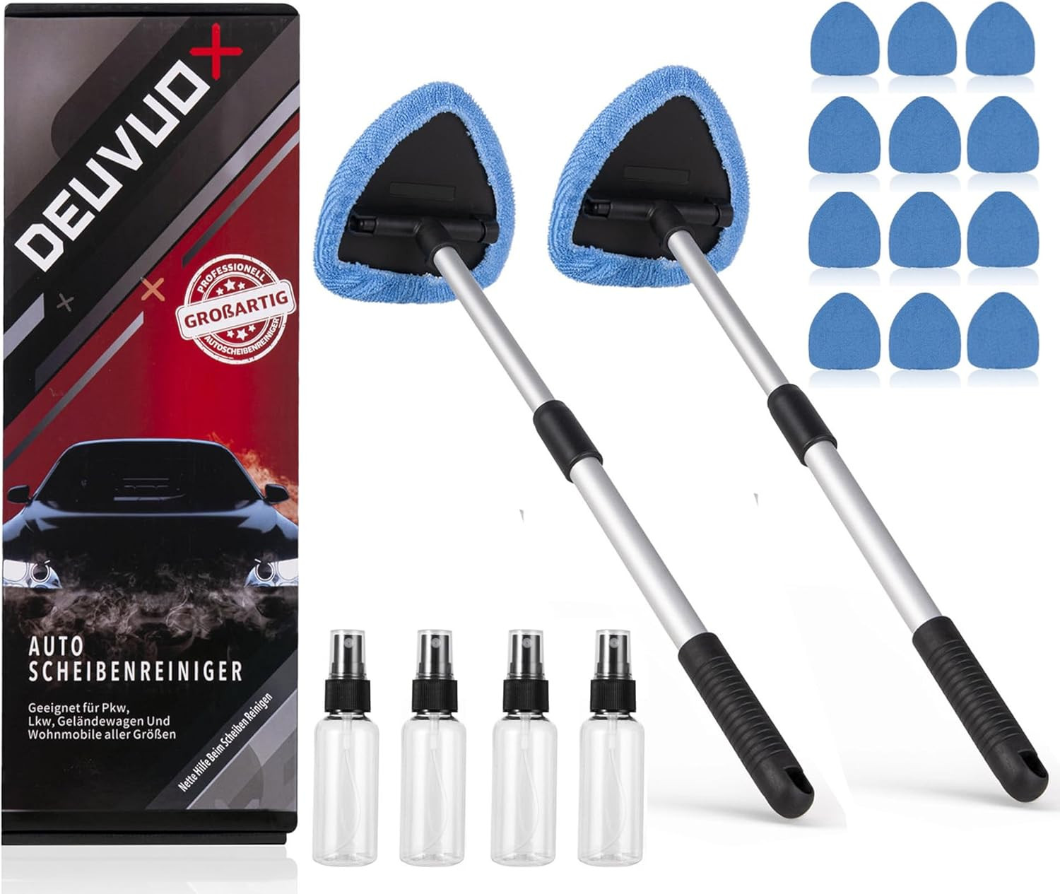 18 Pcs Windshield Cleaning Tool, Expandable Car Window Cleaner with 12 Reusable