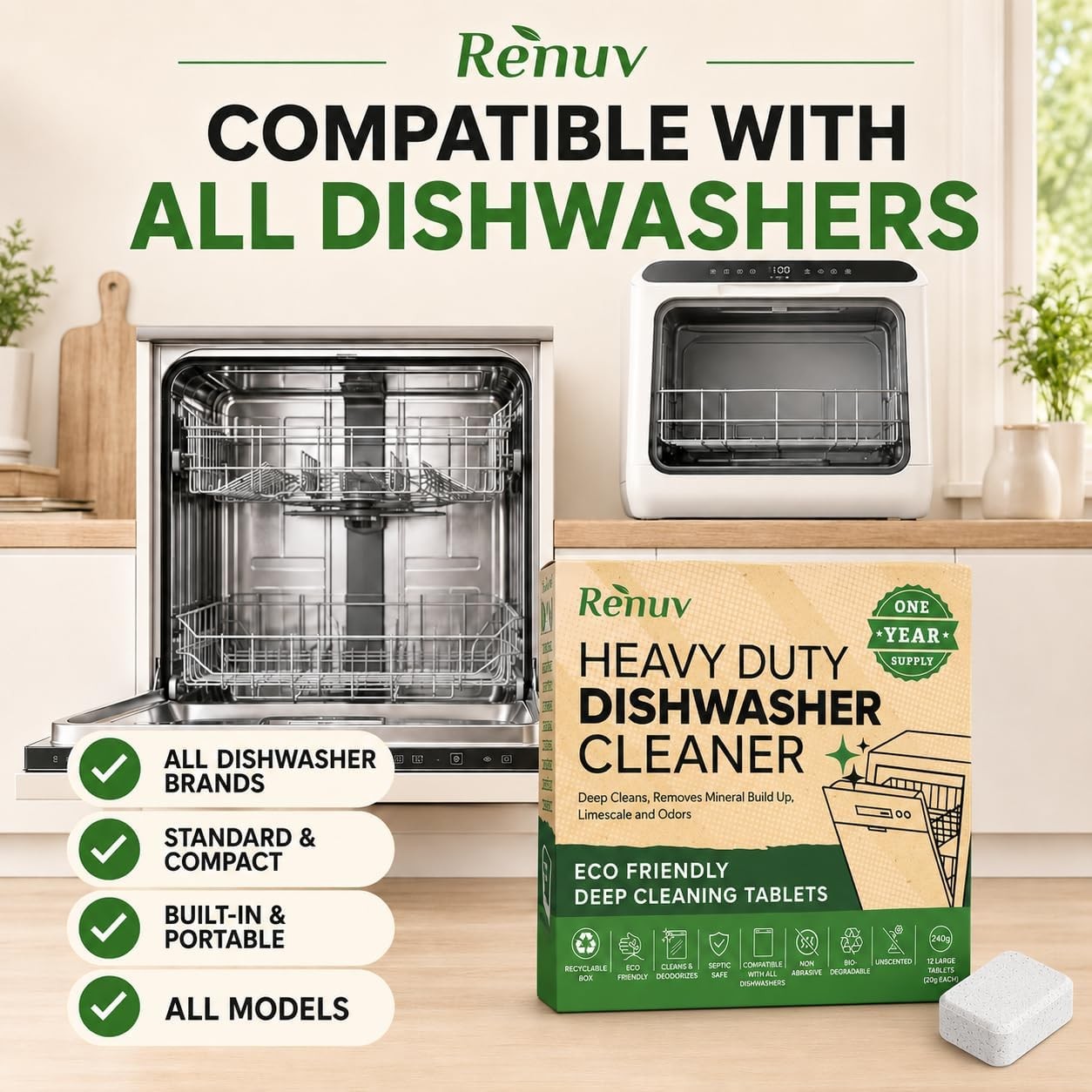 ® Heavy Duty Dishwasher Cleaner & Deodorizer, Descaler, 12 XL Tablets | Deep Cle