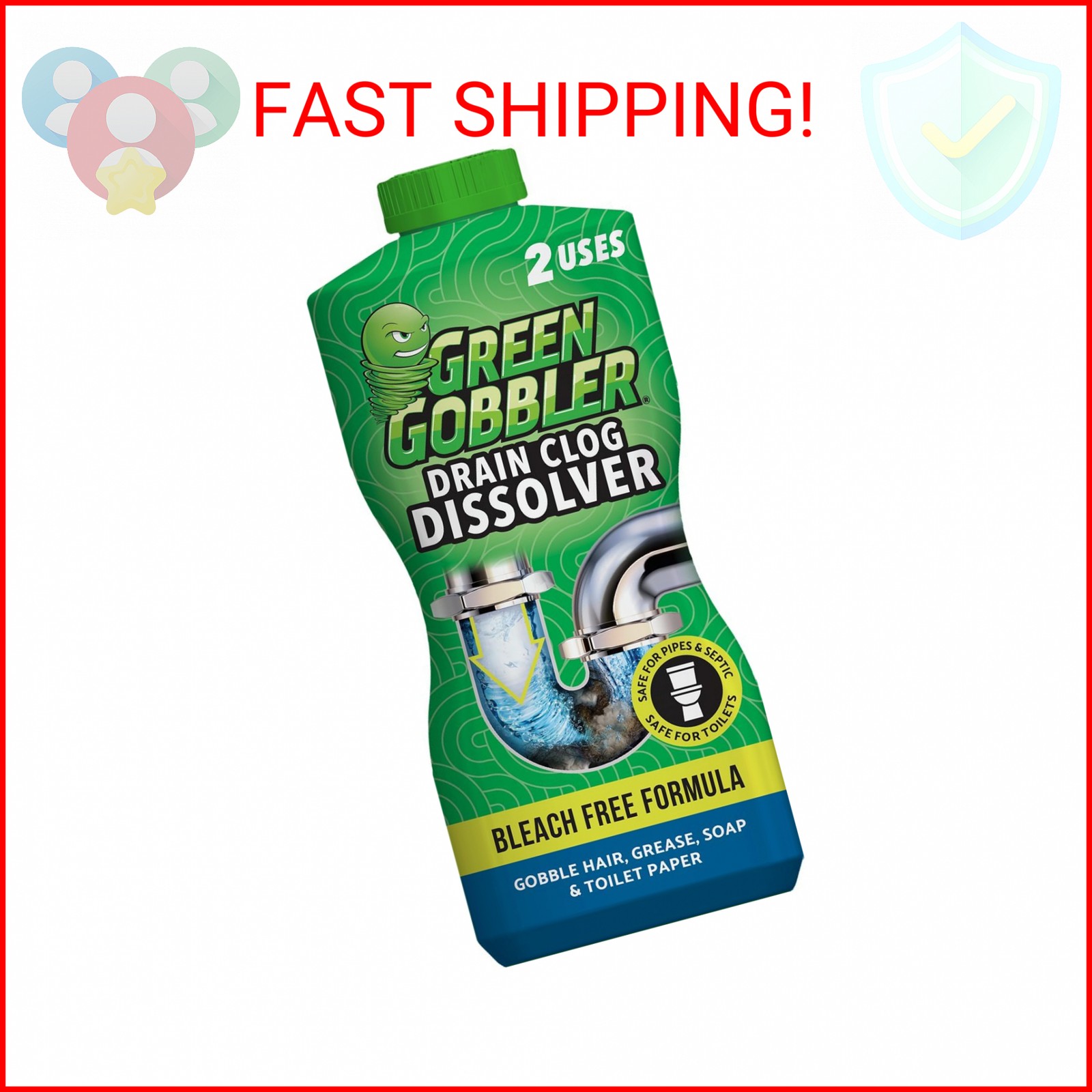 Green Gobbler Drain Clog Dissolver, Drain Opener-Cleaner ,Toilet Clog Remover, 3