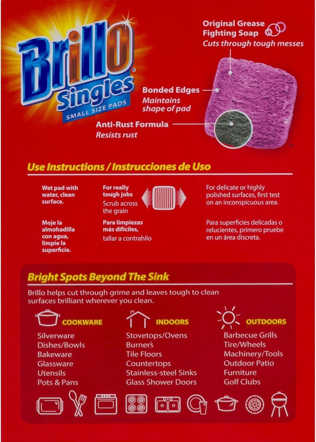 Brillo Single Use Steel Wool Soap Pads, Smaller Size Original Red Scent, 15 Coun