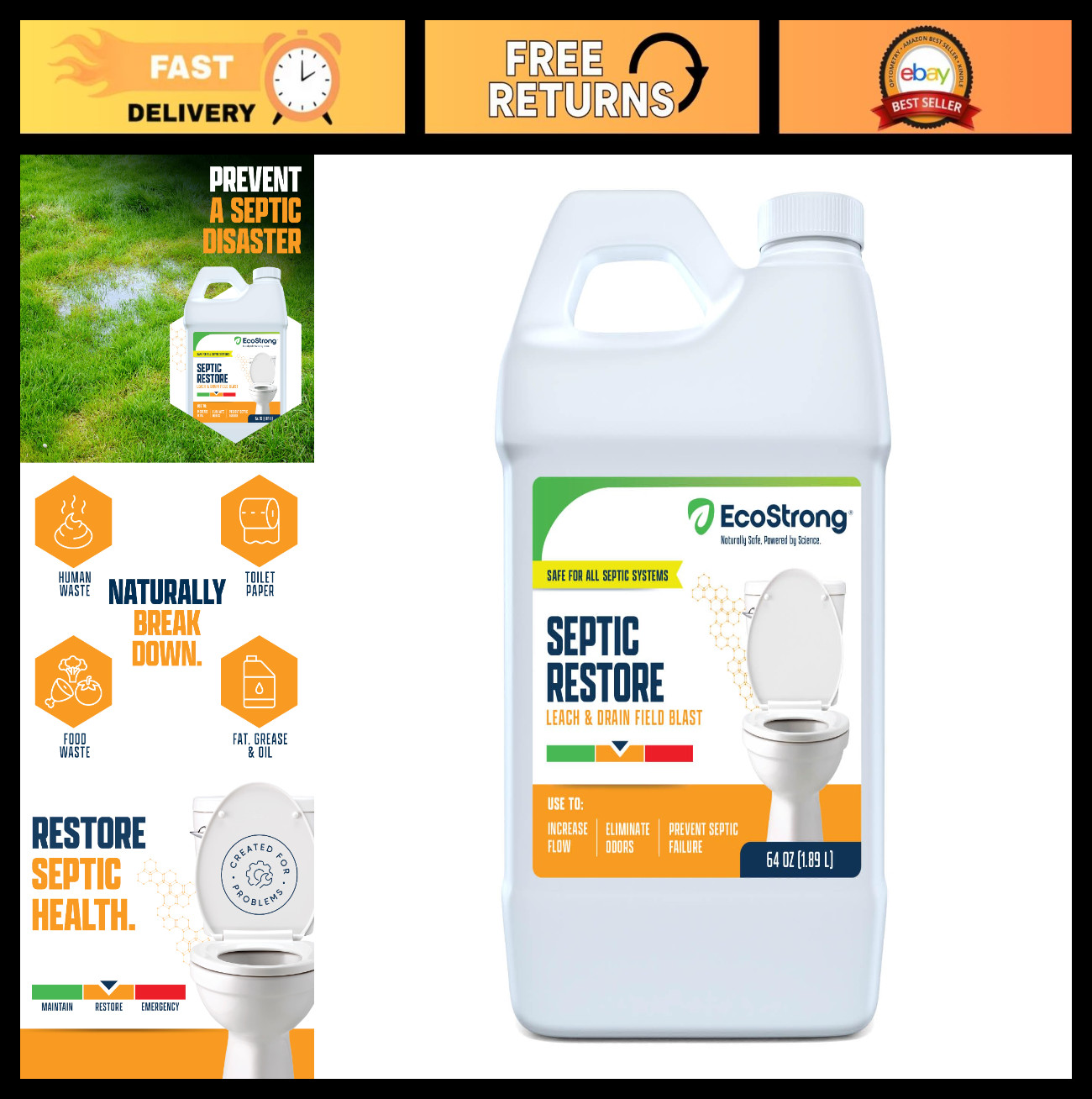 Septic Tank Treatment Bio-Enzyme Cleaner | Breaks Down Clogs & Odors | 64 OZ