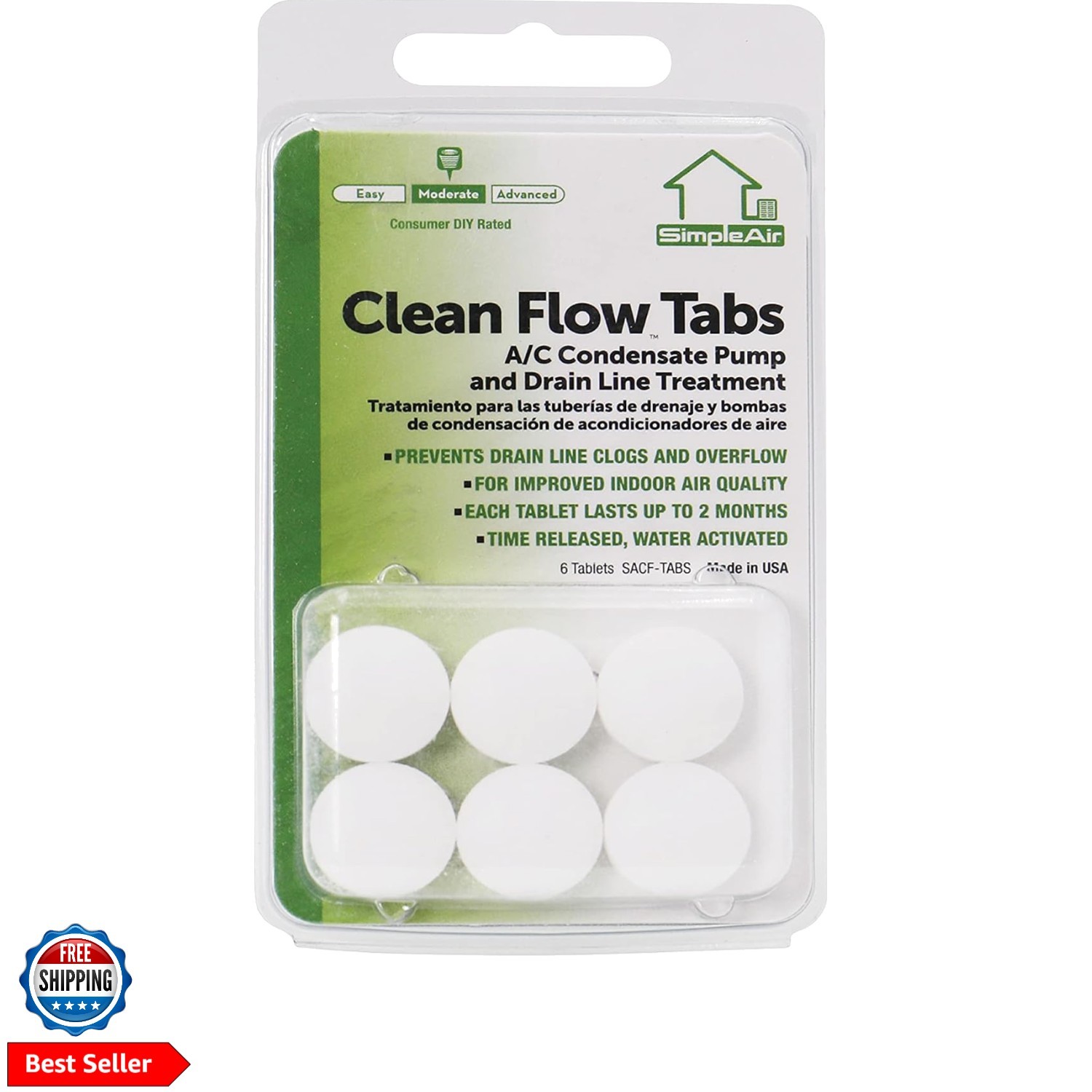 SACF Drain Line Clean Flow Tabs, for AC Units, HVAC Systems, Dehumidifiers, C…