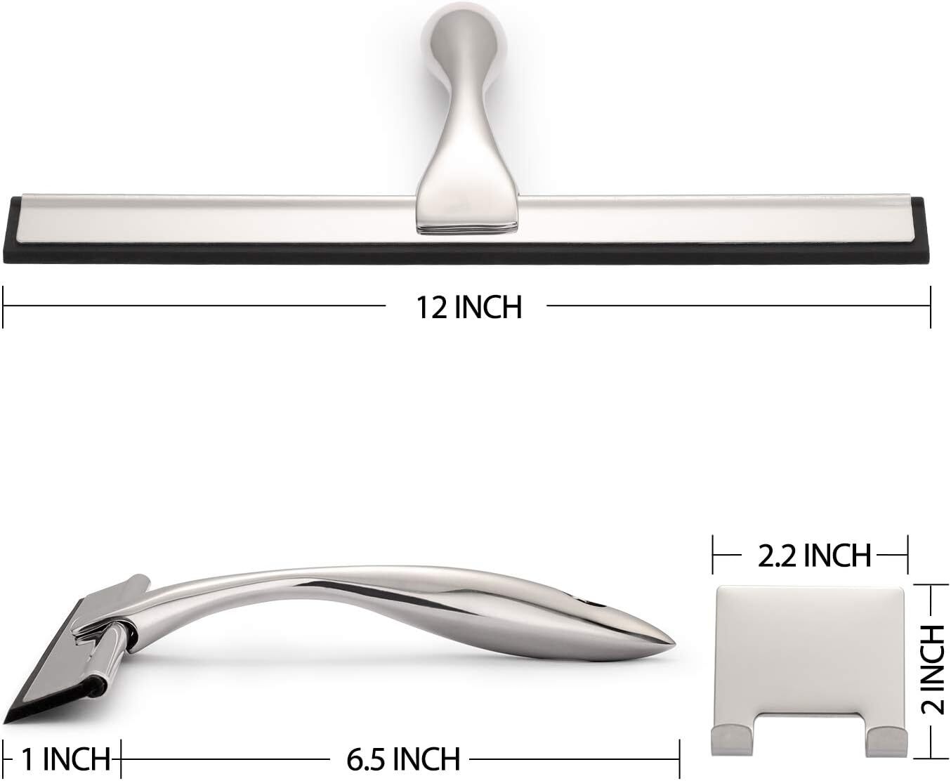 HIWARE All-Purpose Shower Squeegee Shower Doors Cars Stainless Steel12 inches