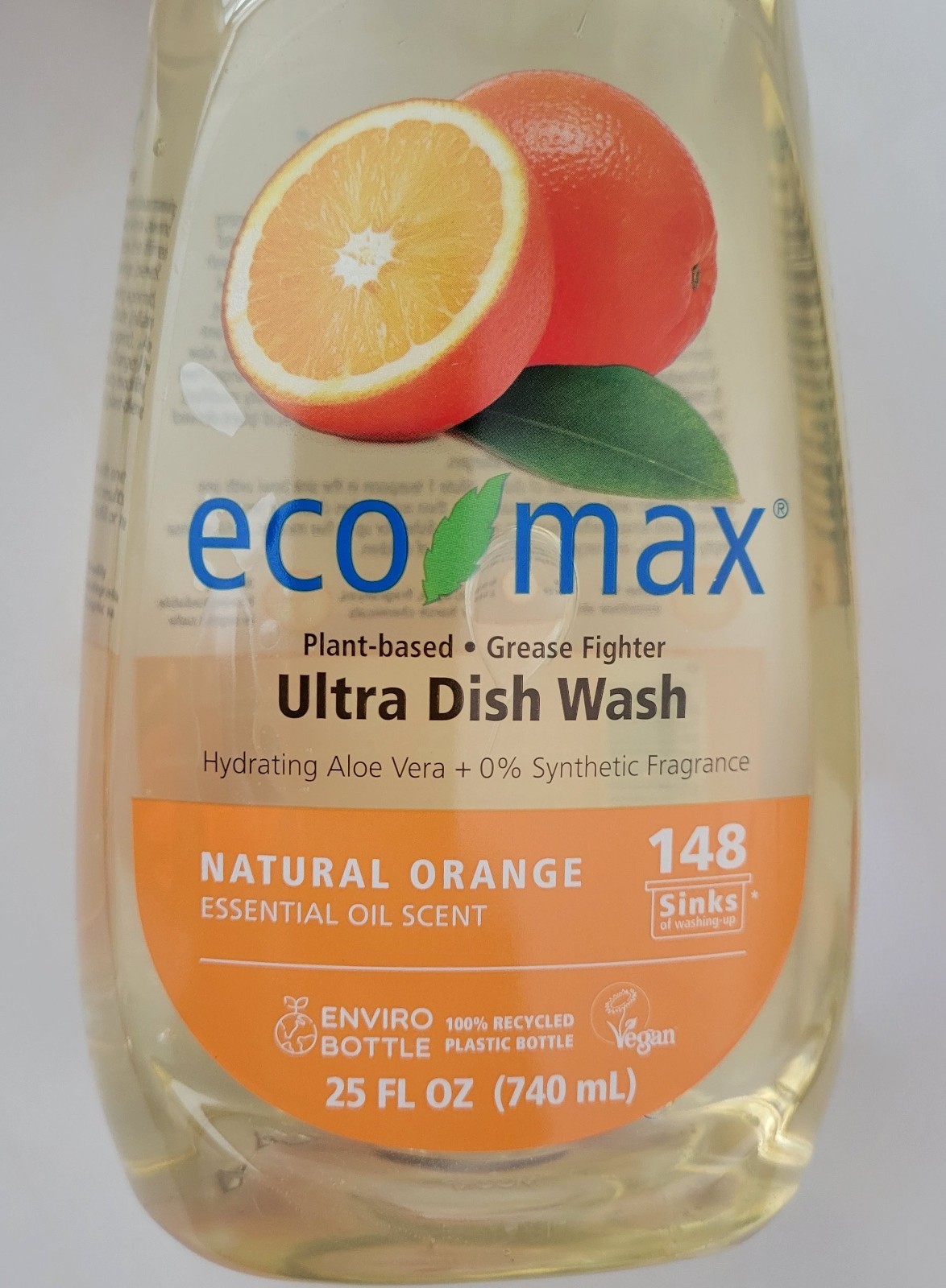 Lot of 2 Bottles Eco-Max Orange Dish Soap 25oz Plant Based Essential Oils Wash