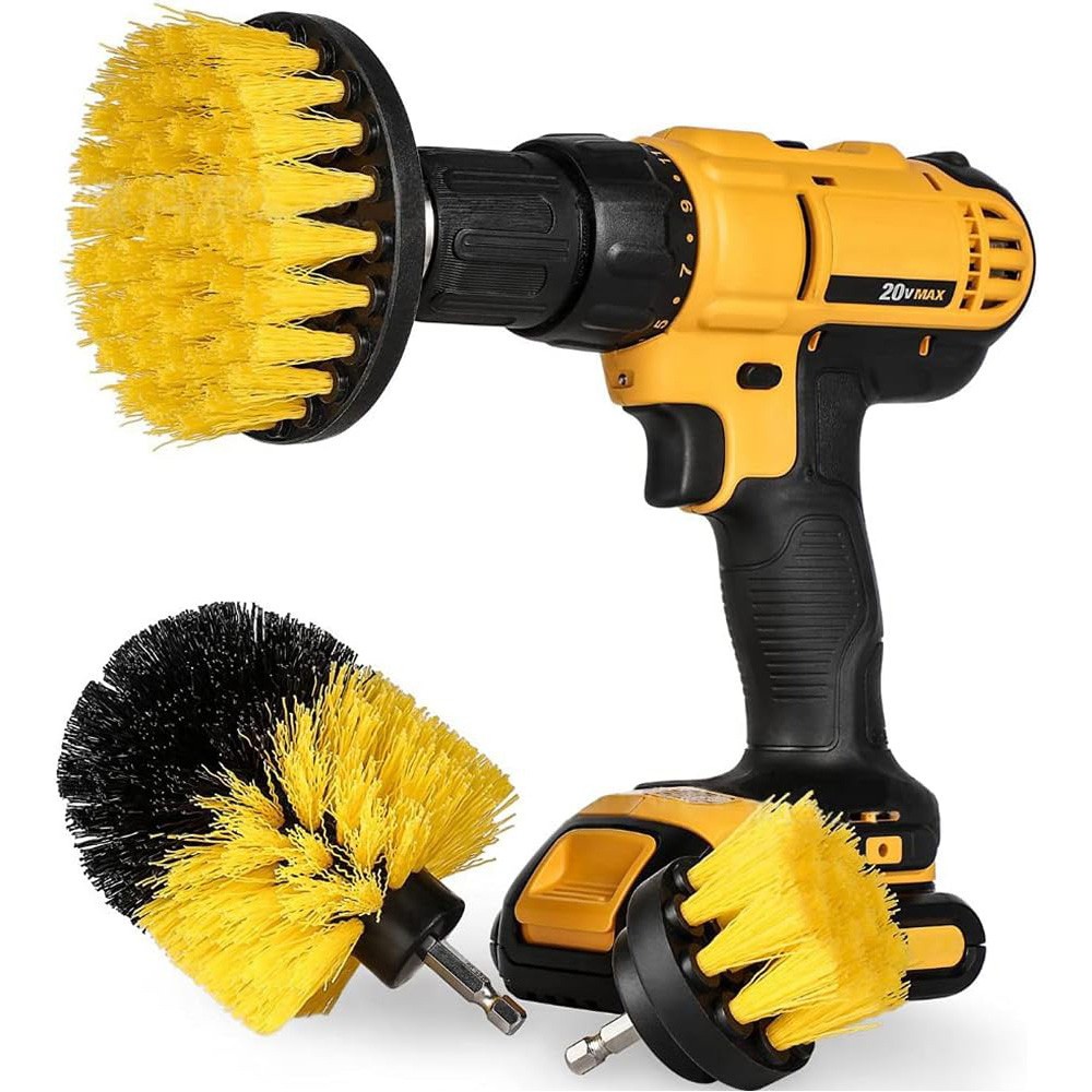3 Piece Power Scrubber Drill Brush Kit Car Detailing Set Wheels Tires Carpet Mat