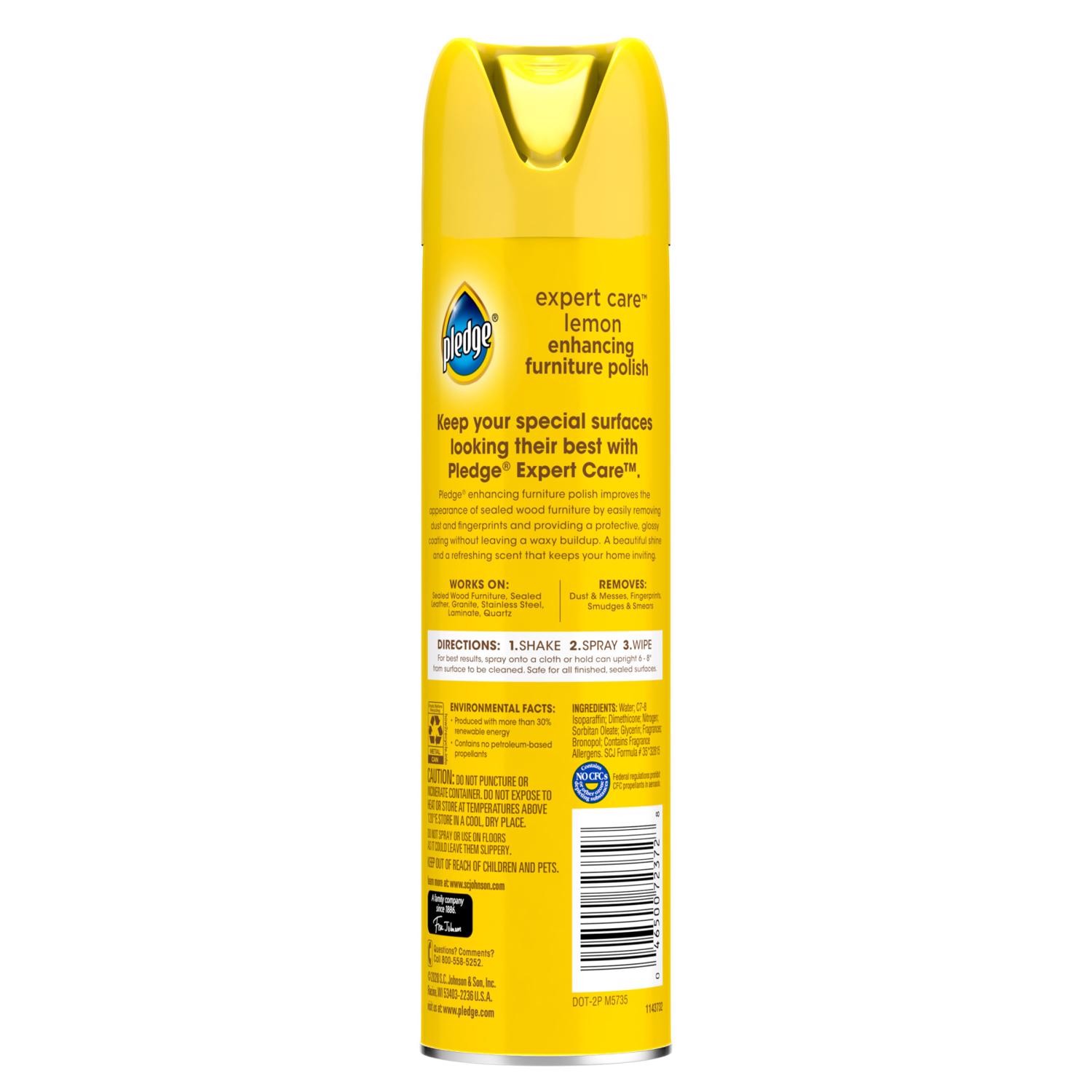 Pledge Lemon Scent Furniture Polish 9.7 oz Spray (Pack of 6)