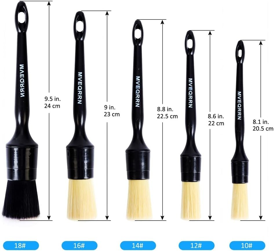 Car Detailing Brush Set 5pcs Boar Hair Scratch-Free Interior and Exterior
