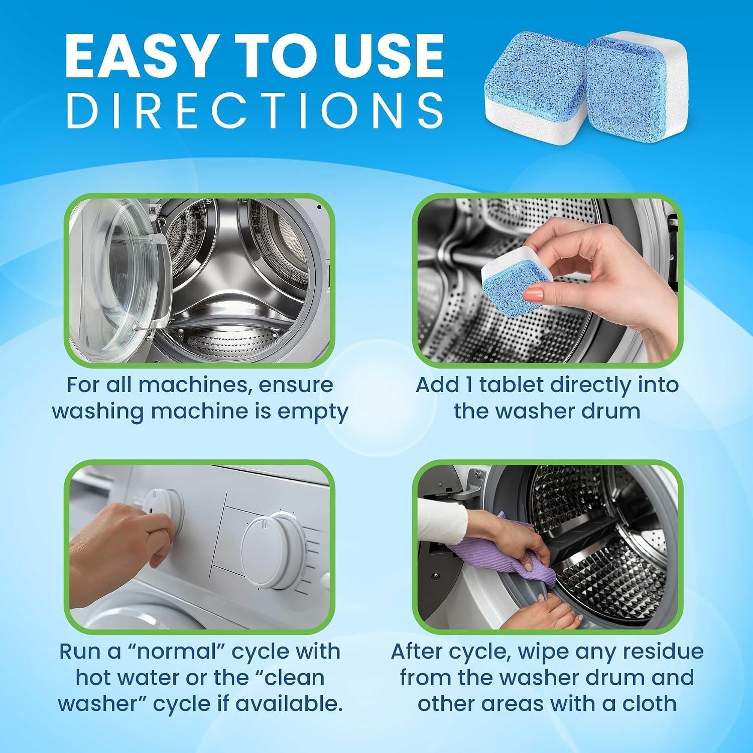 Washing Machine Cleaner Tablets – 24 Pack for a 12 Supply. Formulated for