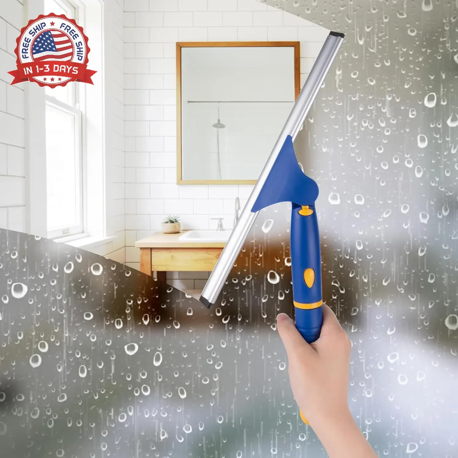12 Inch Rotatable Shower Squeegee Heavy-Duty Rubber Blade for Bathroom Glass Cle