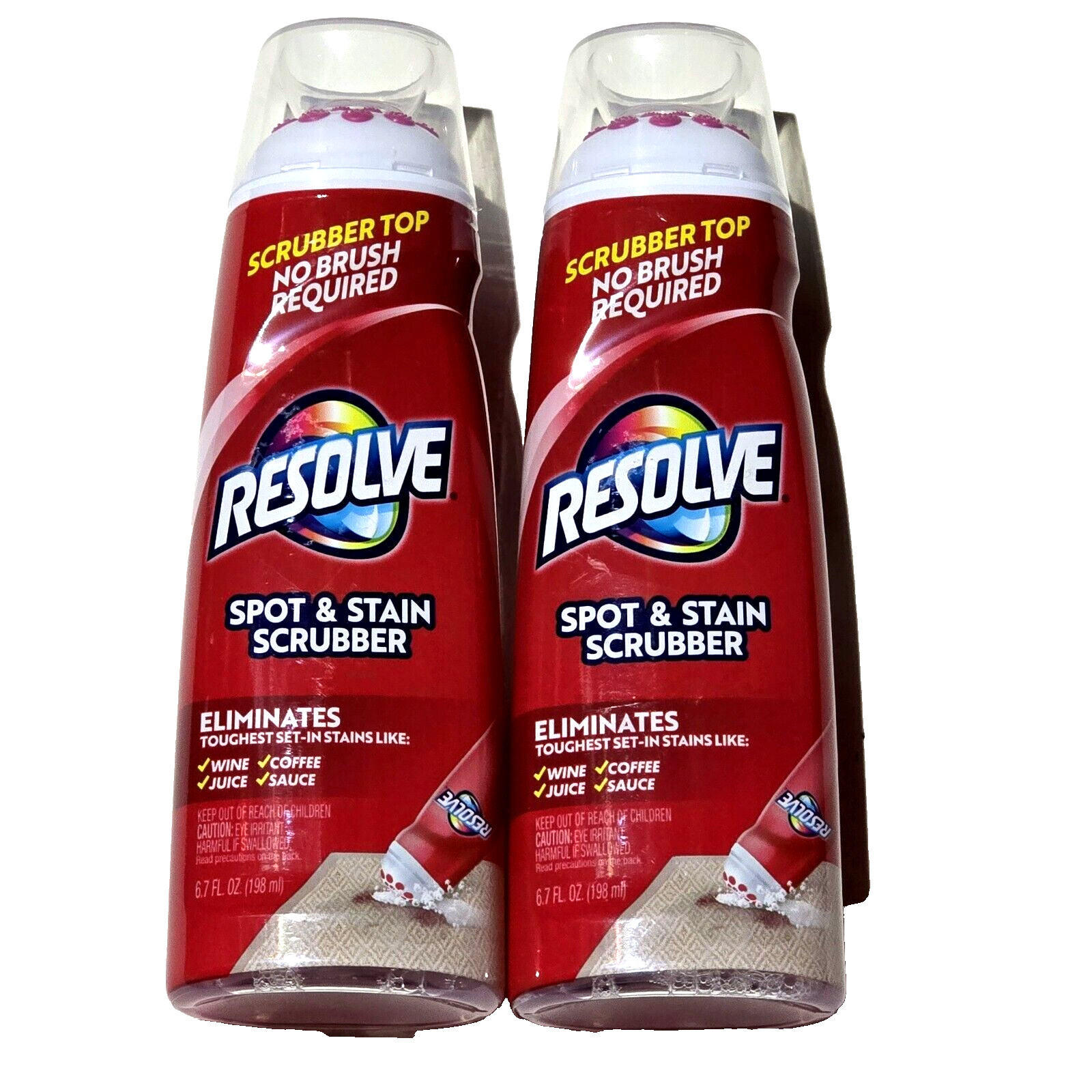 2 Pk Resolve Spot & Stain Scrubber Top Eliminates Wine Coffee Juice Sauce 6.7oz