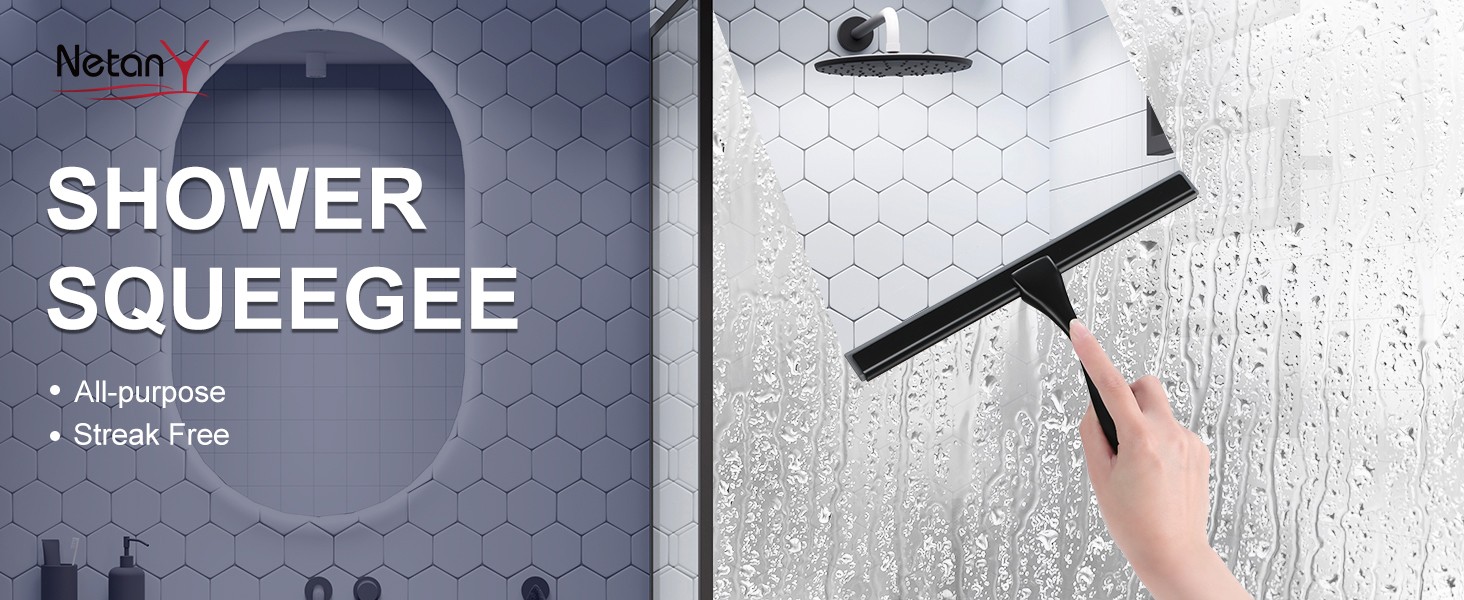 Shower Squeegee, 10-Inch Matte Black Squeegee, All-Purpose Stainless Steel