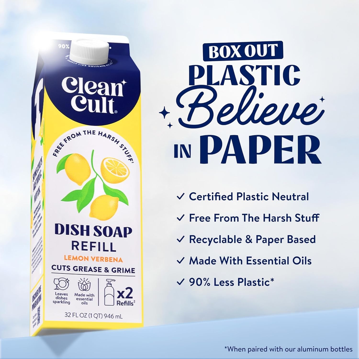 Cleancult Dish Soap Liquid Refill (32oz, 1 Pack) – Plant Based Cleaning Power –