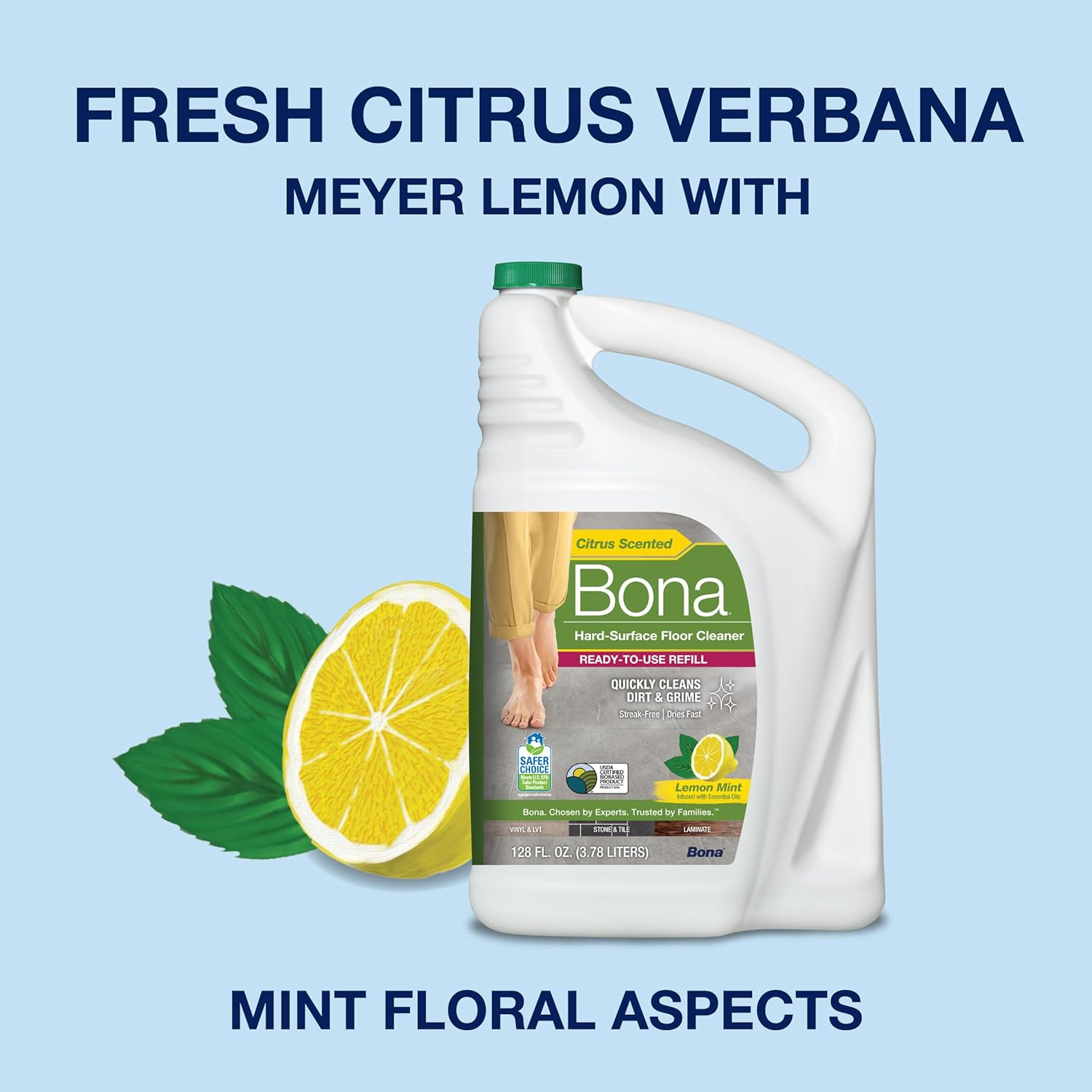 Bona Multi-Surface Floor Cleaner Refill, Lemon Mint, 96 Fl Oz