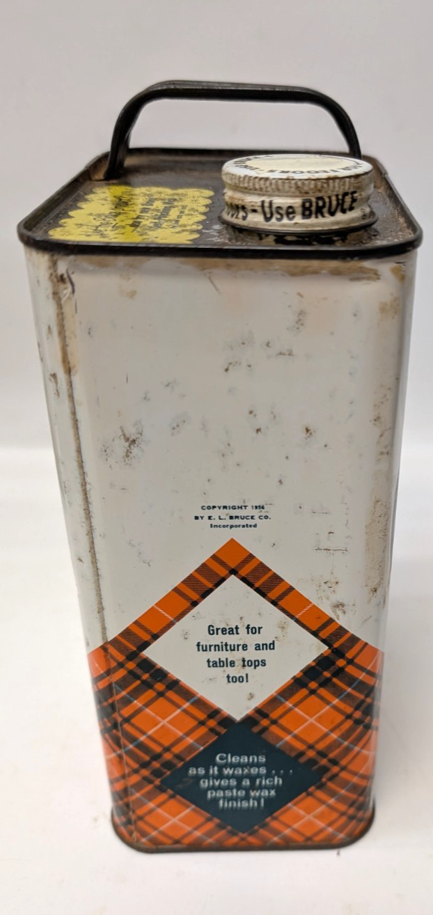 Vintage Bruce Cleaning Wax for Hardwood Floors Antique Tartan Plaid Full 1/2 gal