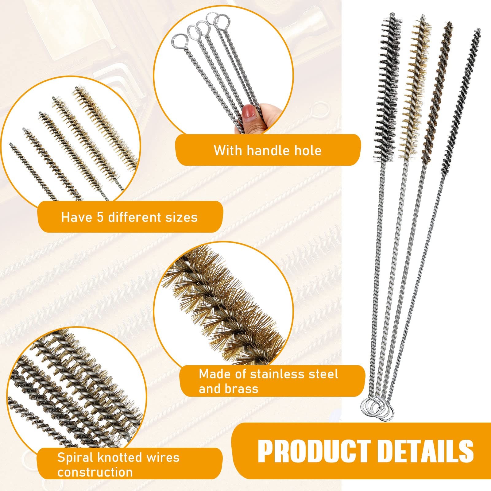 Wire Tube Brushes Bulk For Cleaning Pipe Tube Brass Stainless Steel Round Wire B