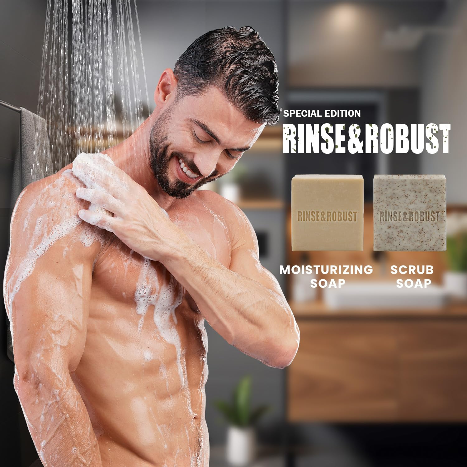 Rinse & Robust Mens Bar Soap Bath Bar Soap 3Pack Handmade Natural Soap Bar Set C