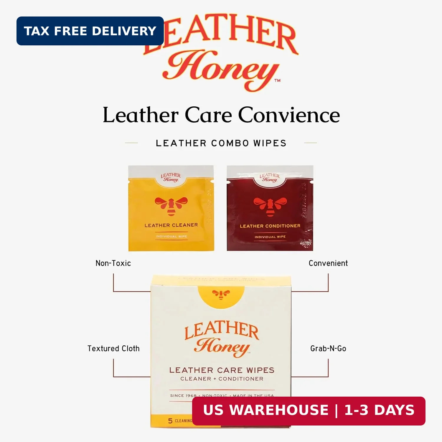 Leather Honey Combo Wipes with Conditioner and Cleaner Wipes
